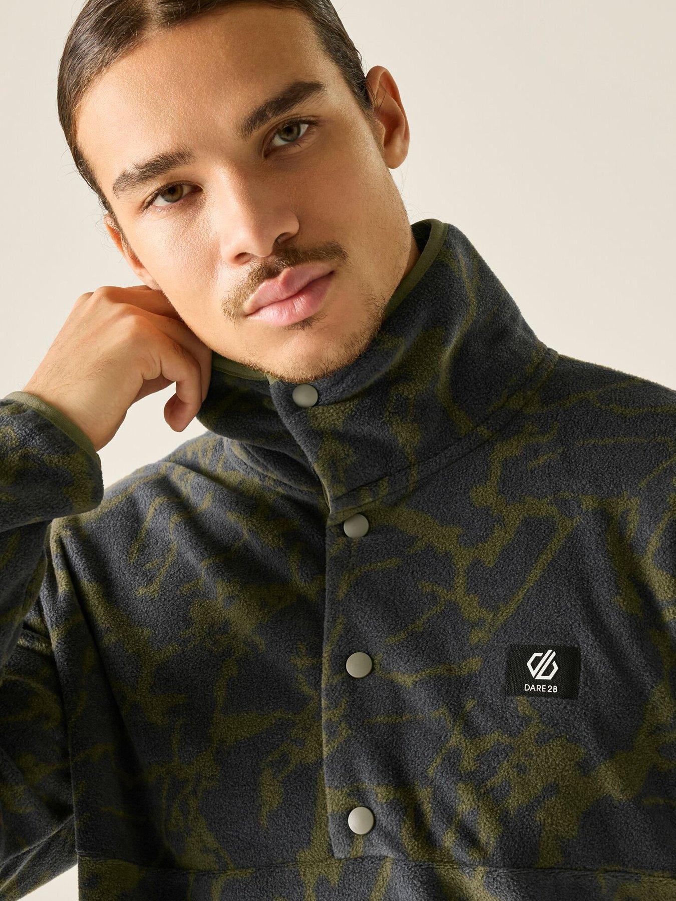 Image 5 of 7 of Dare 2b Mens Printed Popper Neck Ski Fleece - Martini Olive Cracked Print