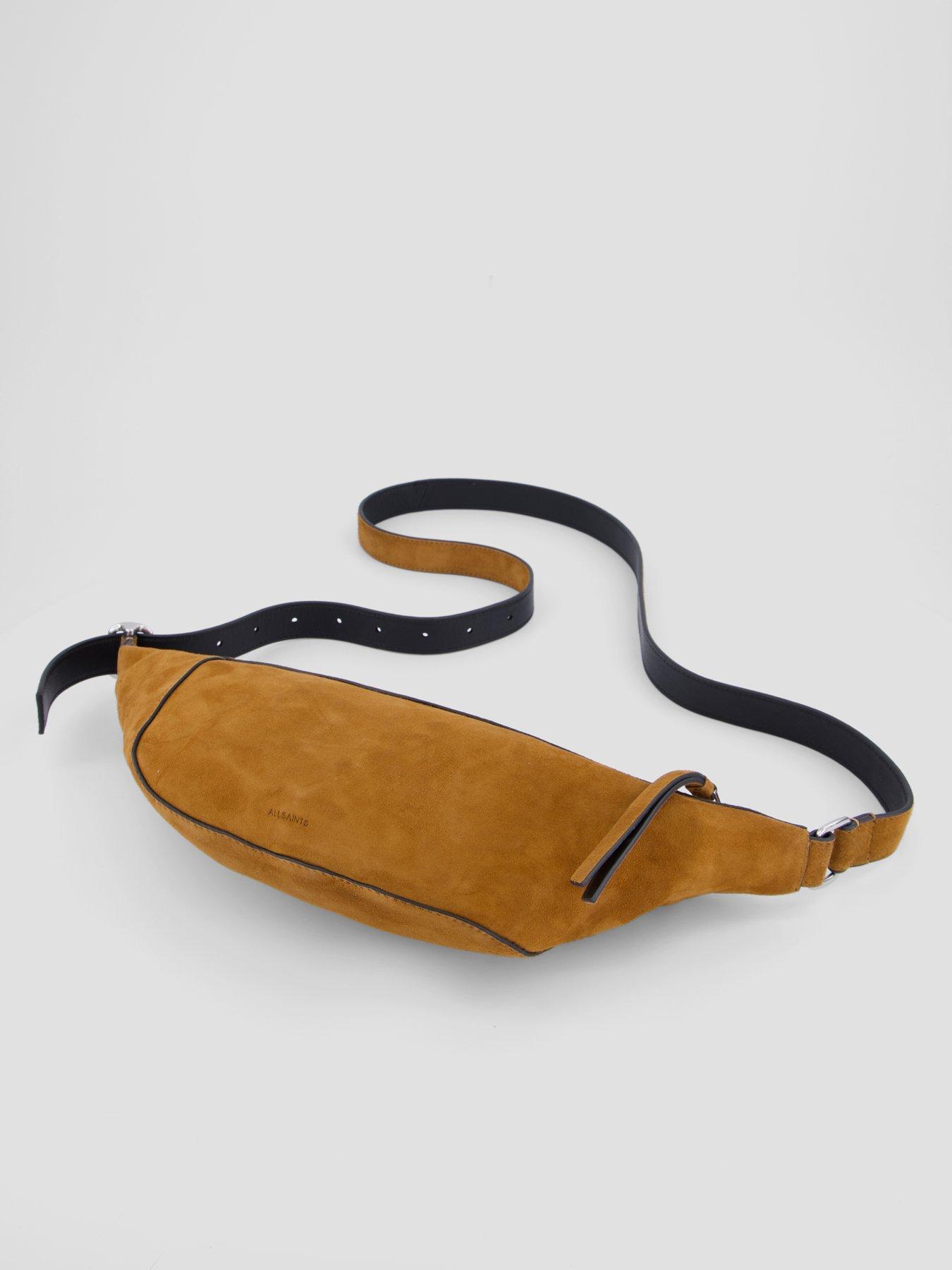 Image 4 of 5 of AllSaints Womens Panelled Suede Adjustable Strap Crossbody Bag - Brown