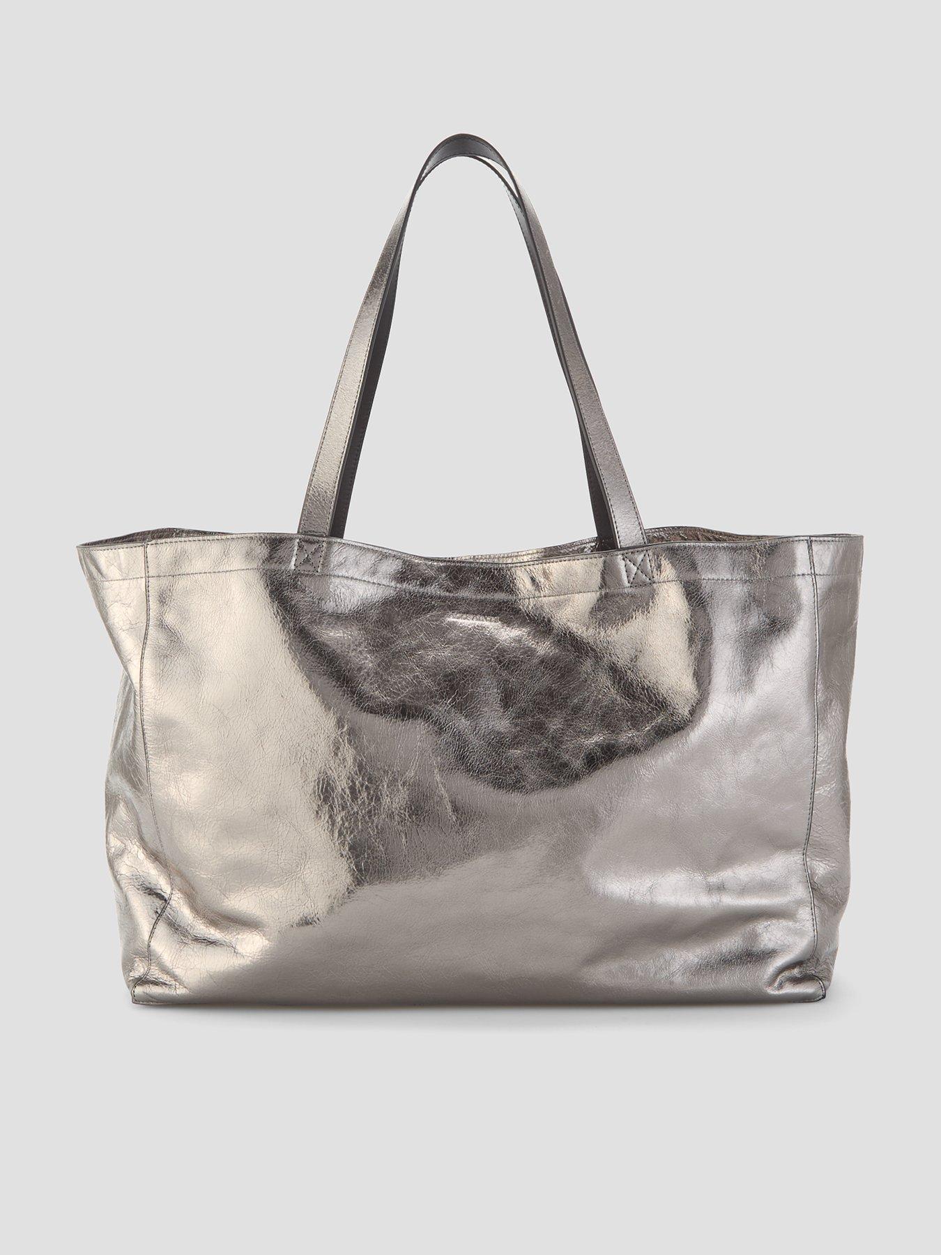 Image 1 of 4 of AllSaints Womens Metallic Leather Tote Bag - Grey