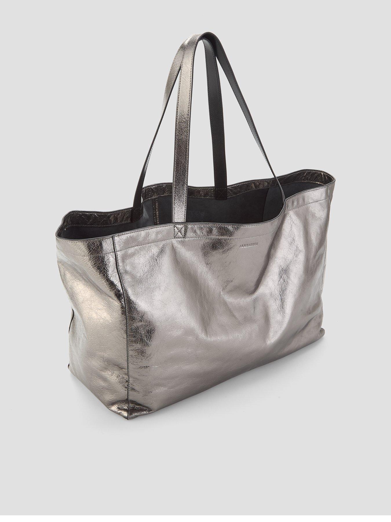 Image 2 of 4 of AllSaints Womens Metallic Leather Tote Bag - Grey