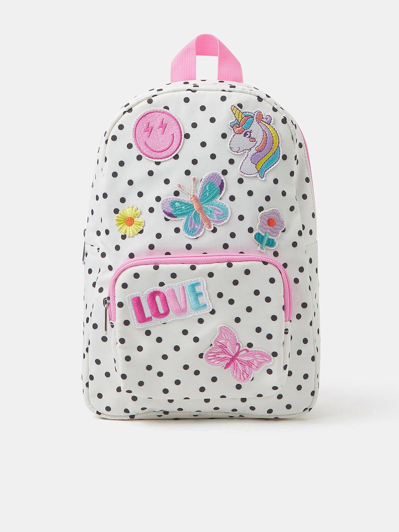 Accessorize Girls Spotty Badge Backpack - White