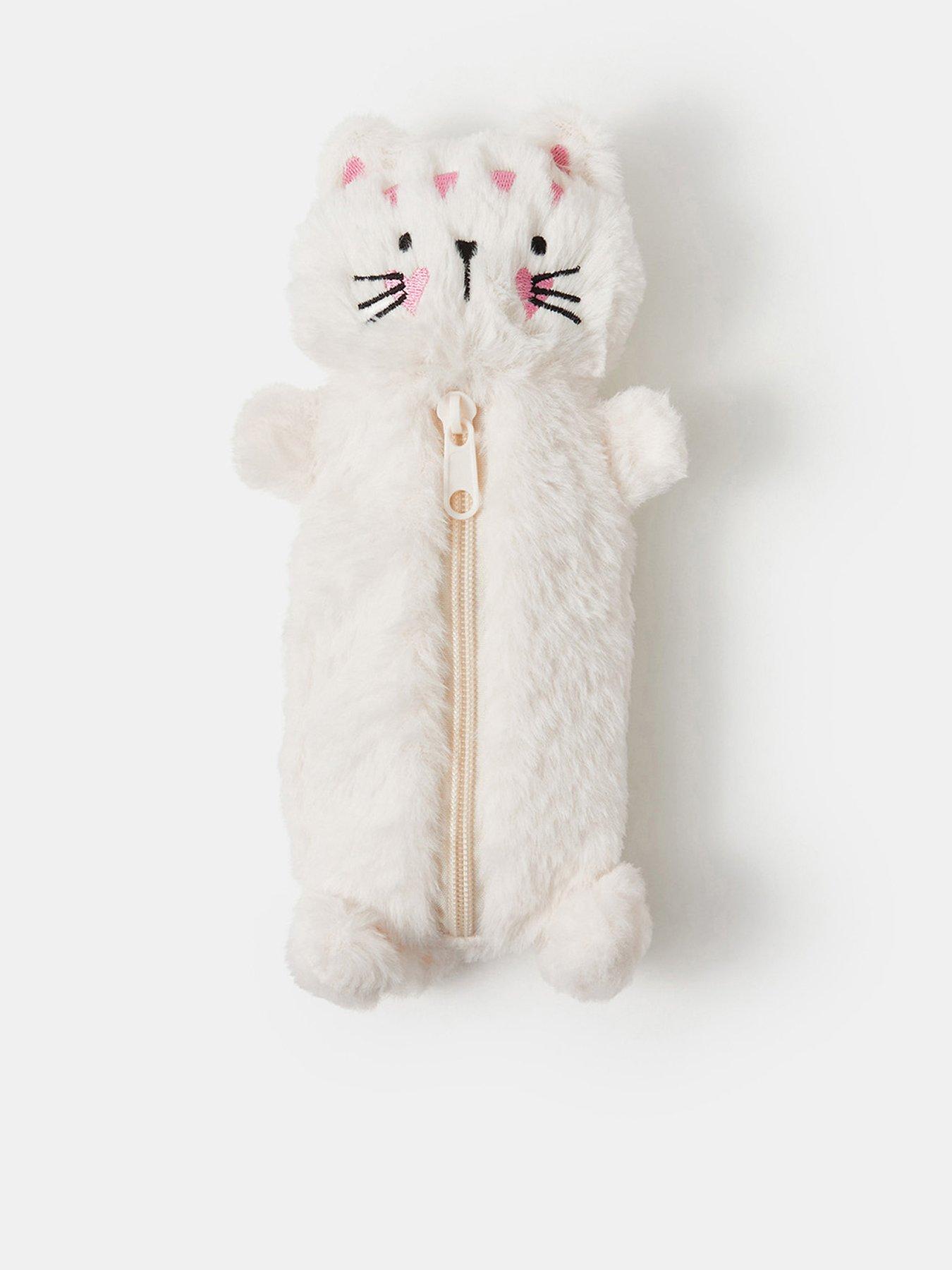 Image 1 of 4 of Accessorize Girls Cute Cat Fluffy Pencil Case - Cream