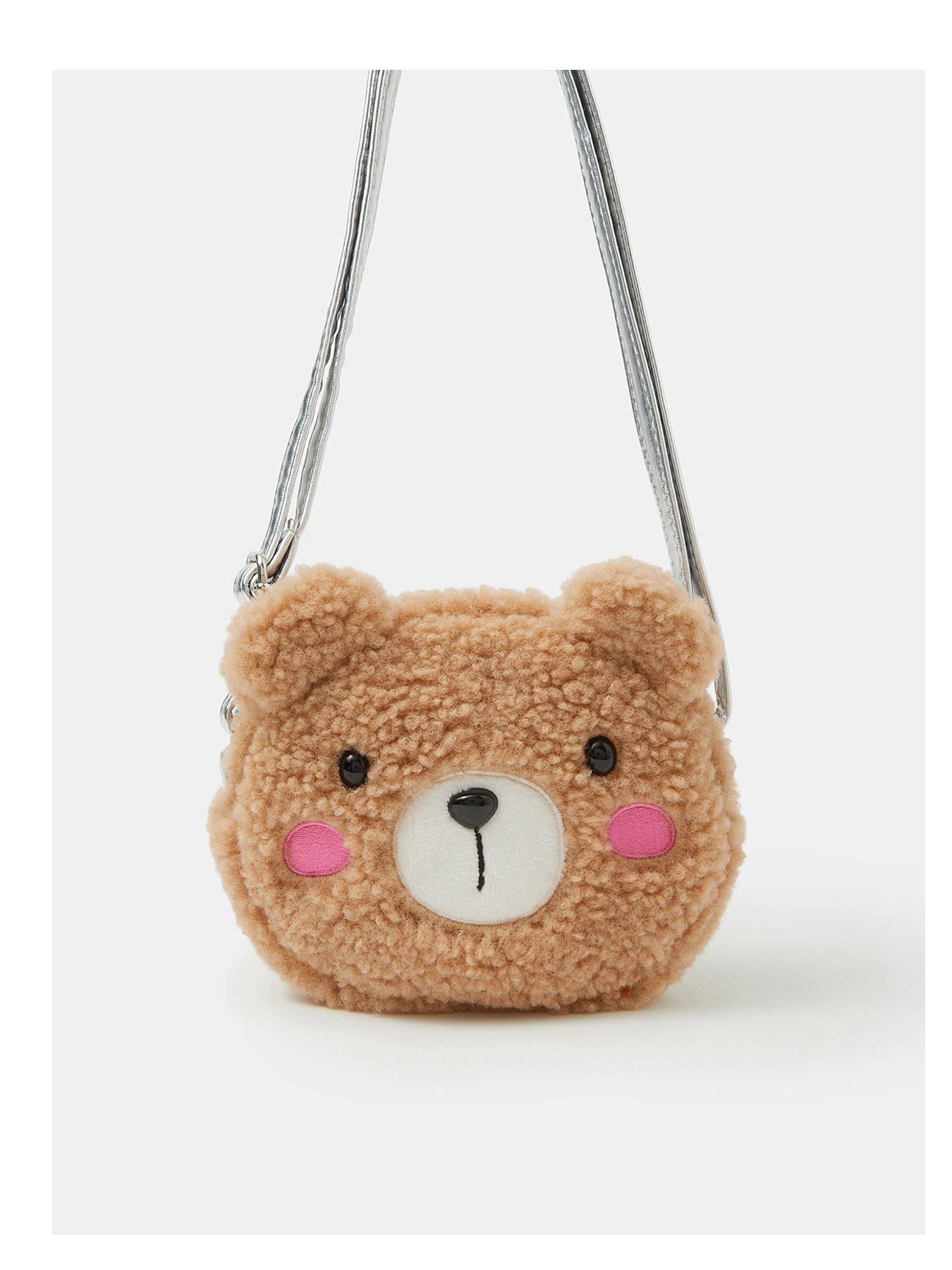 Image 1 of 4 of Accessorize Girls Fluffy Bear Crossbody Bag - Brown
