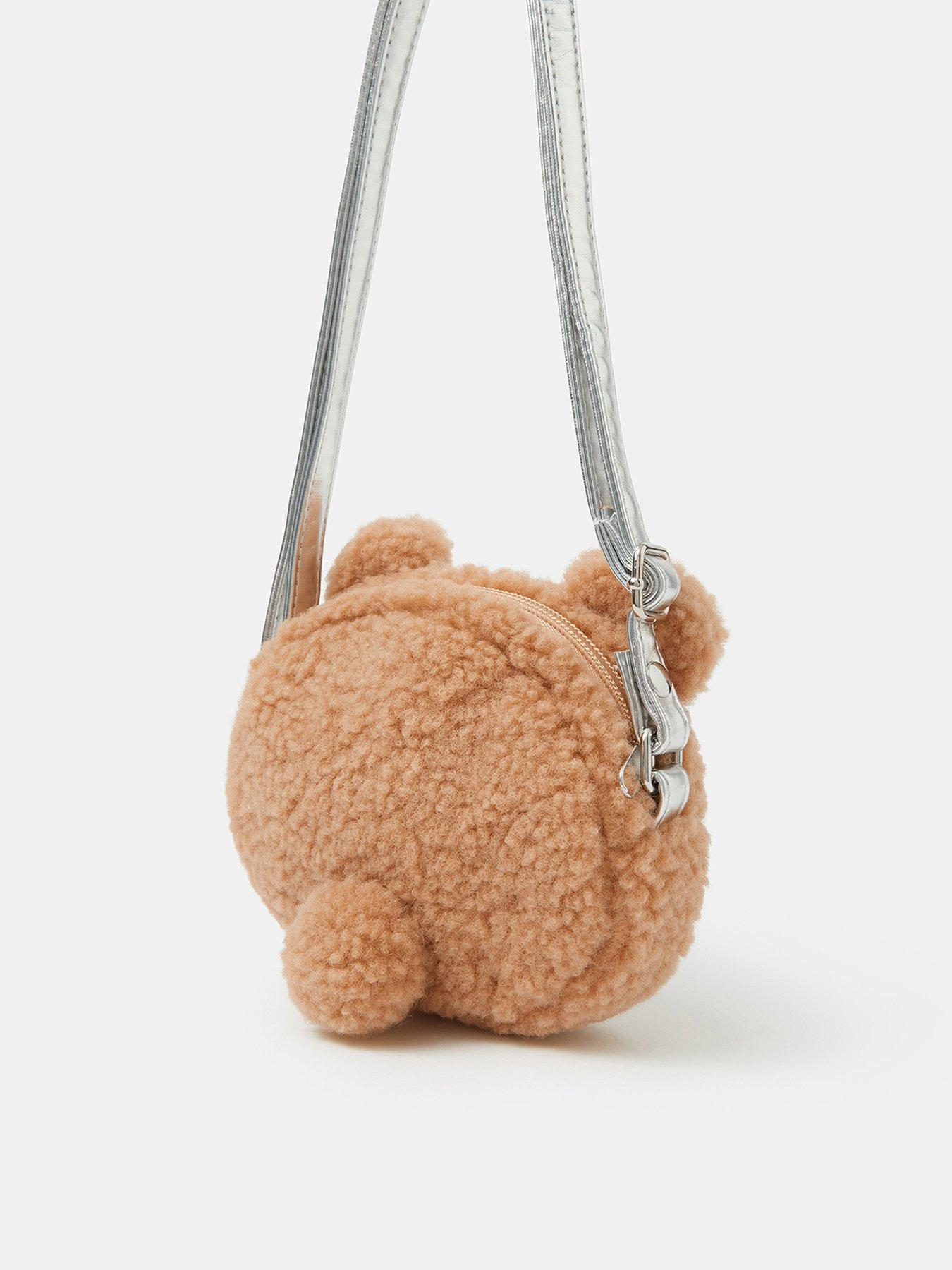 Image 2 of 4 of Accessorize Girls Fluffy Bear Crossbody Bag - Brown
