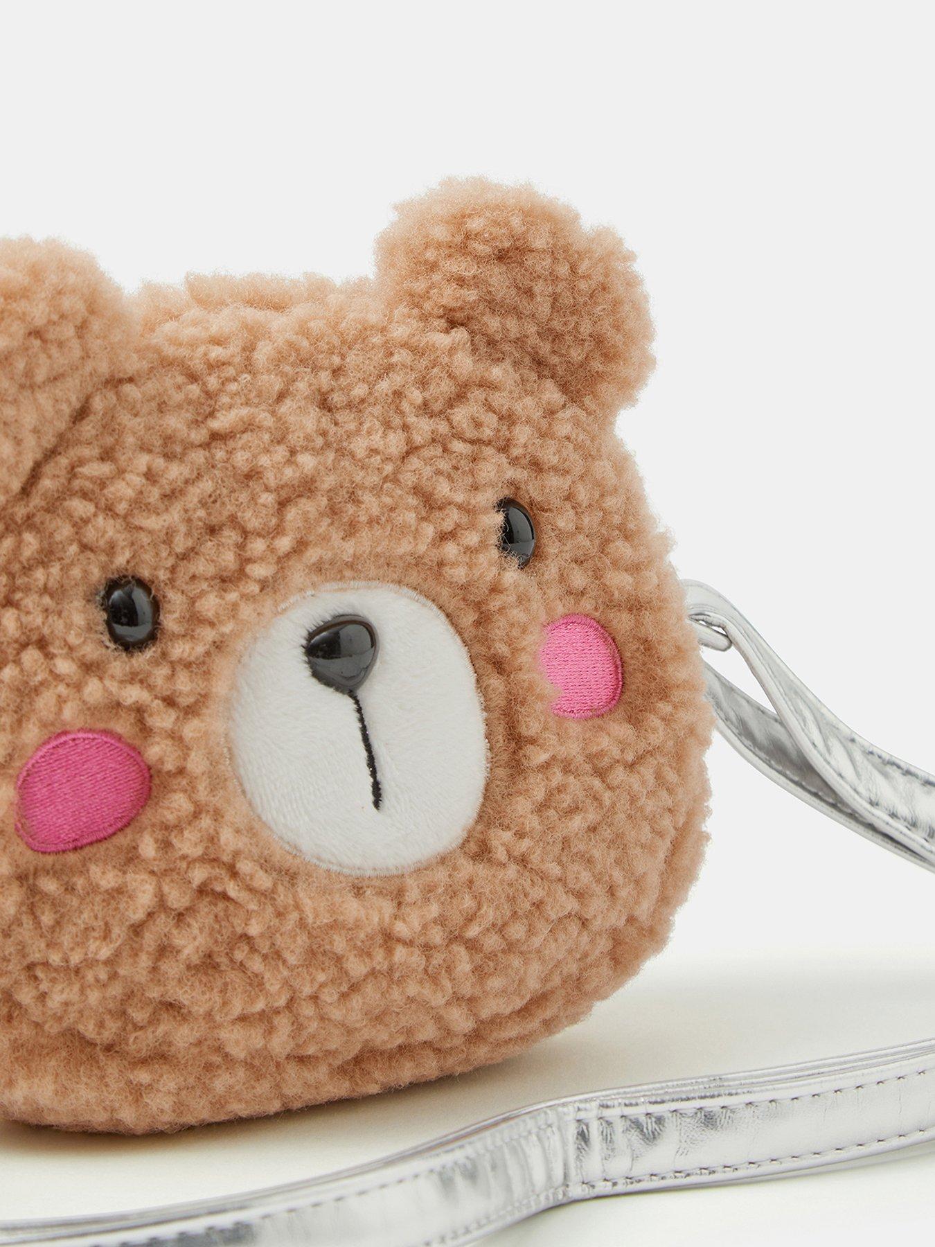 Image 3 of 4 of Accessorize Girls Fluffy Bear Crossbody Bag - Brown