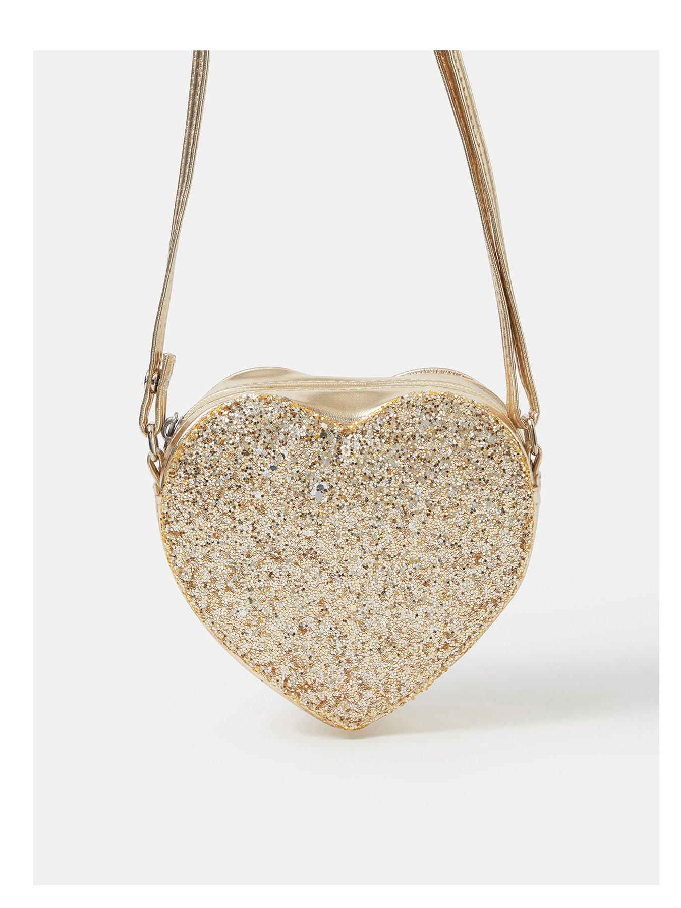 Accessorize Girls Glitter Heart Bag - Gold