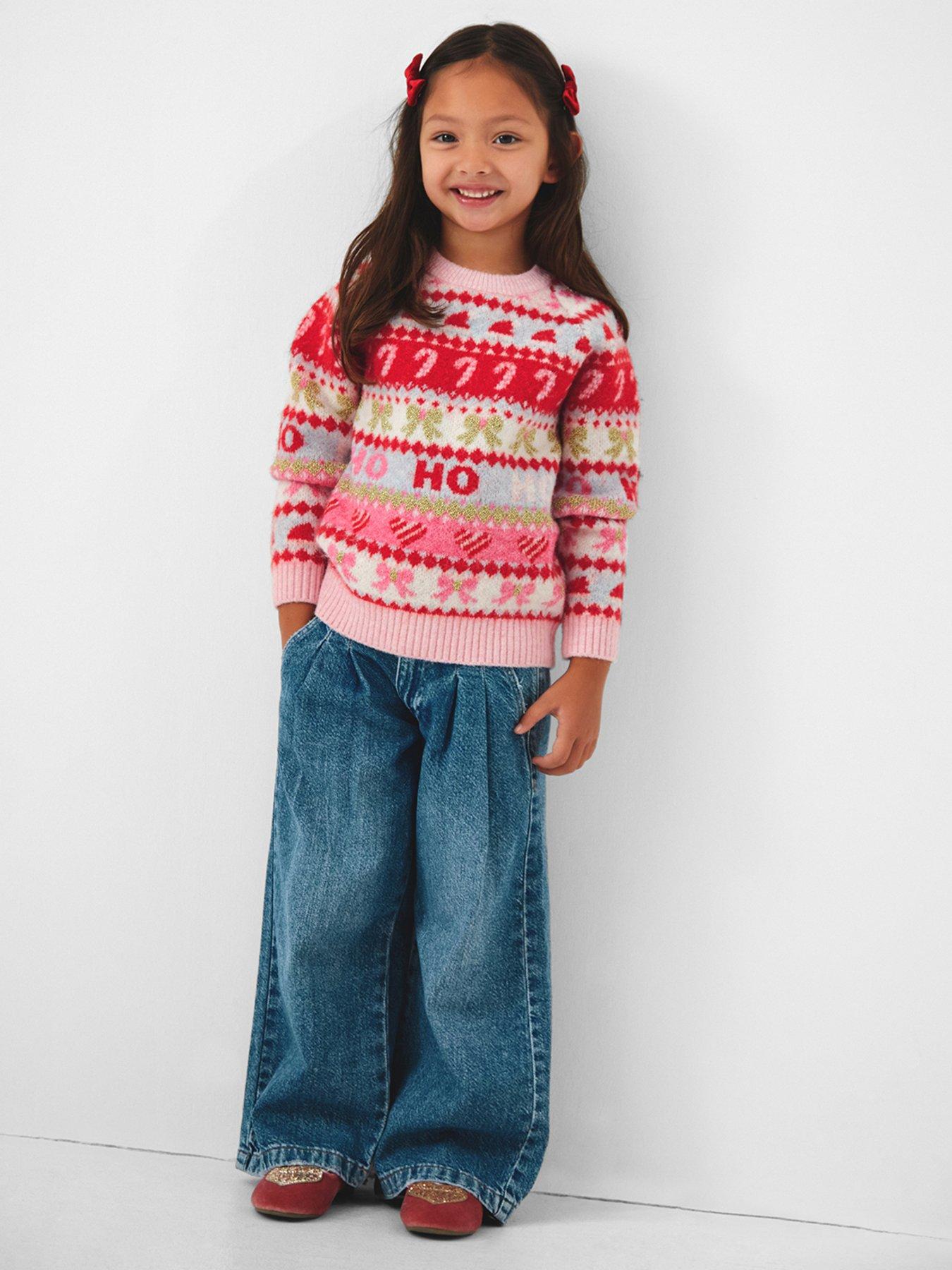 Image 1 of 4 of Accessorize Girls Christmas Fairisle Ho Ho Ribbed Trim Jumper - Multi