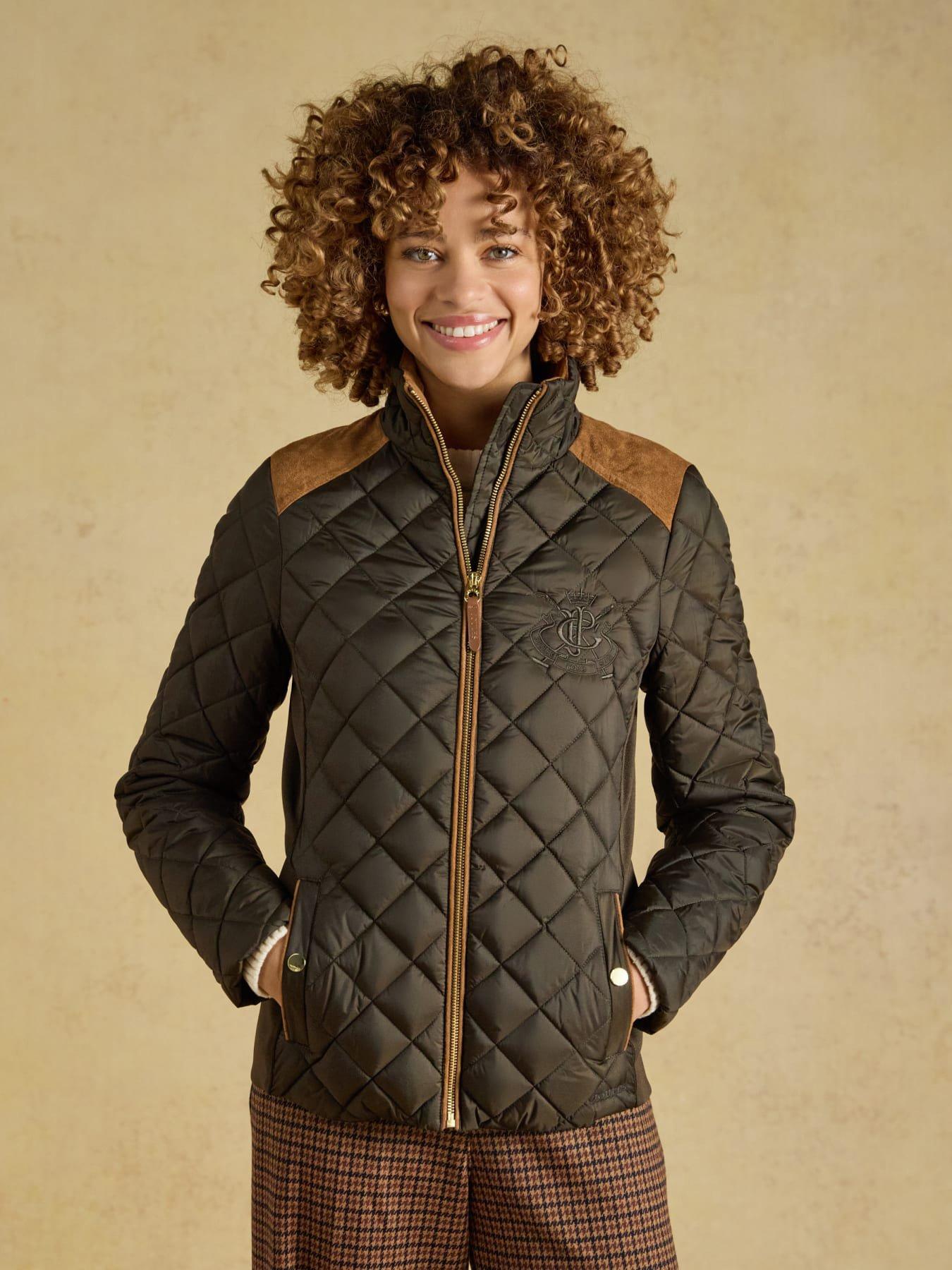 Image 1 of 7 of Joules Womens Diamond Quilted Showerproof Jacket - Green