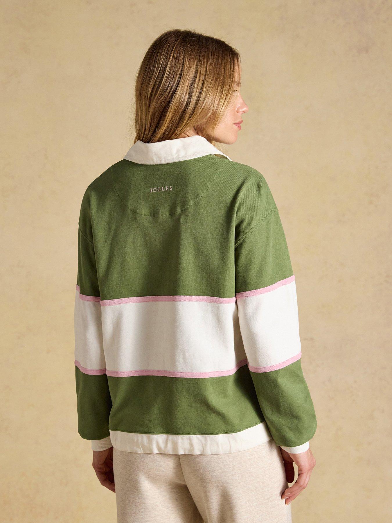 Image 2 of 7 of Joules Women's Striped Rugby Jersey Shirt with Contrast Collar - Green/Cream