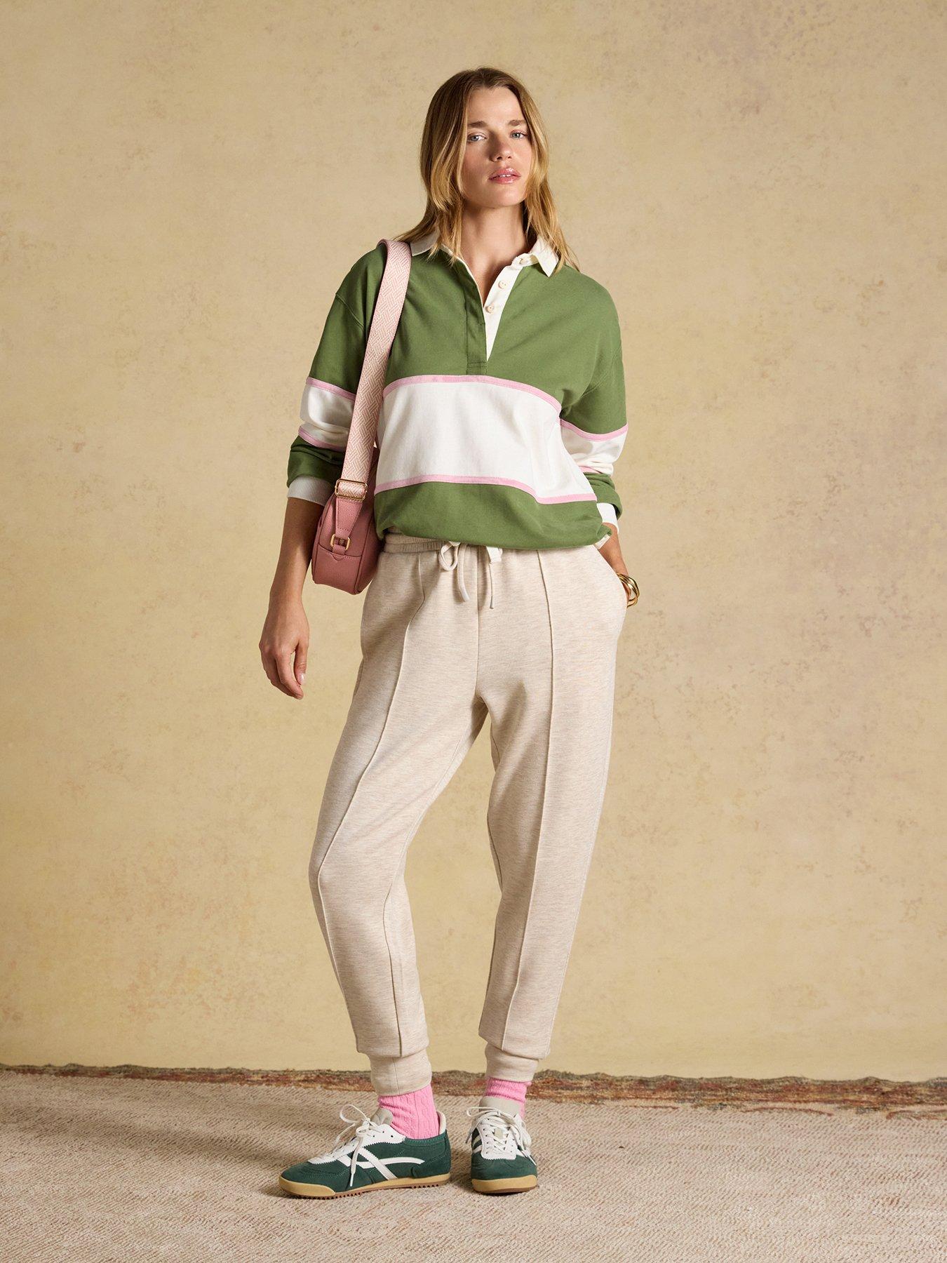 Image 6 of 7 of Joules Women's Striped Rugby Jersey Shirt with Contrast Collar - Green/Cream
