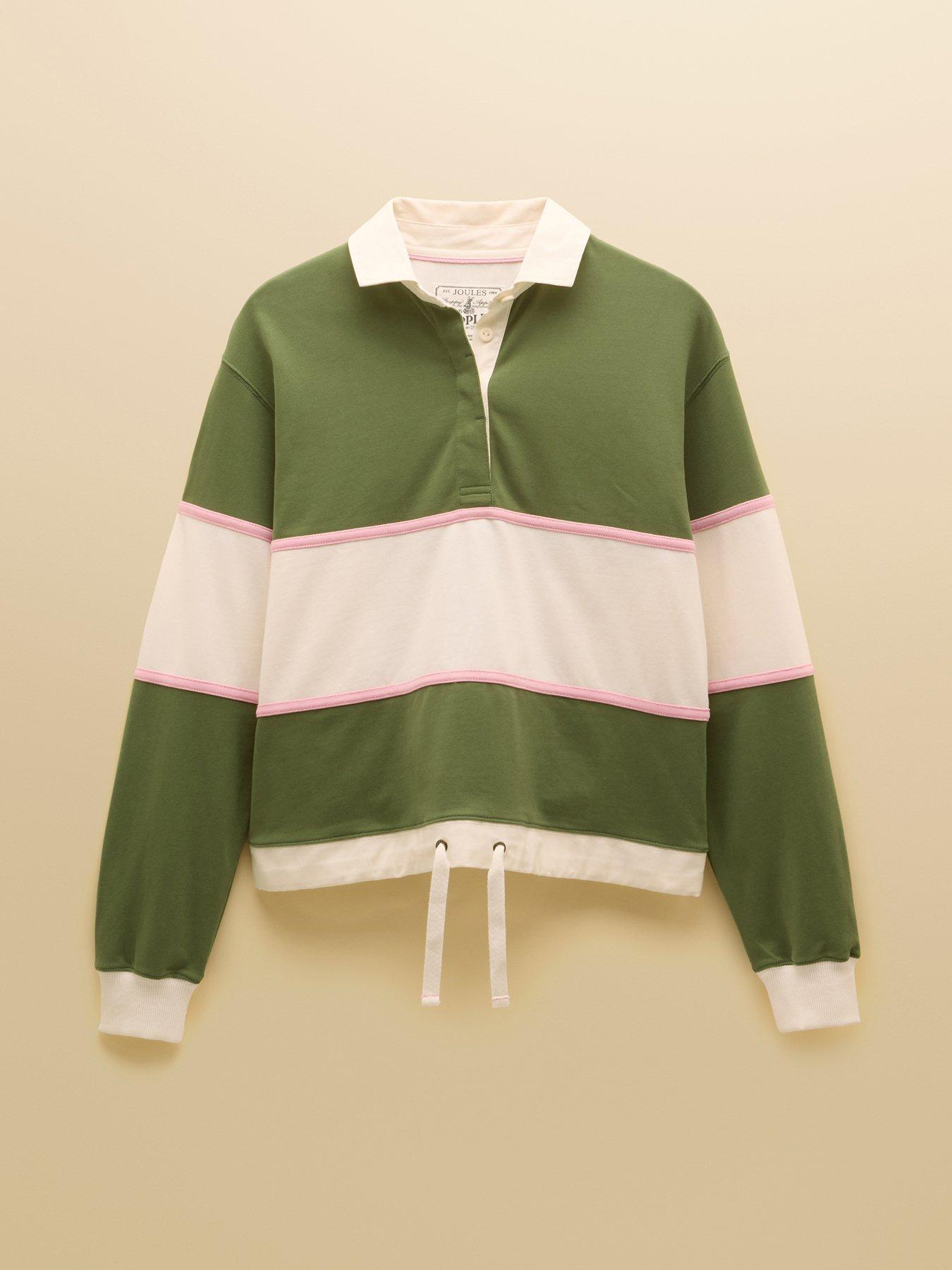 Image 7 of 7 of Joules Women's Striped Rugby Jersey Shirt with Contrast Collar - Green/Cream