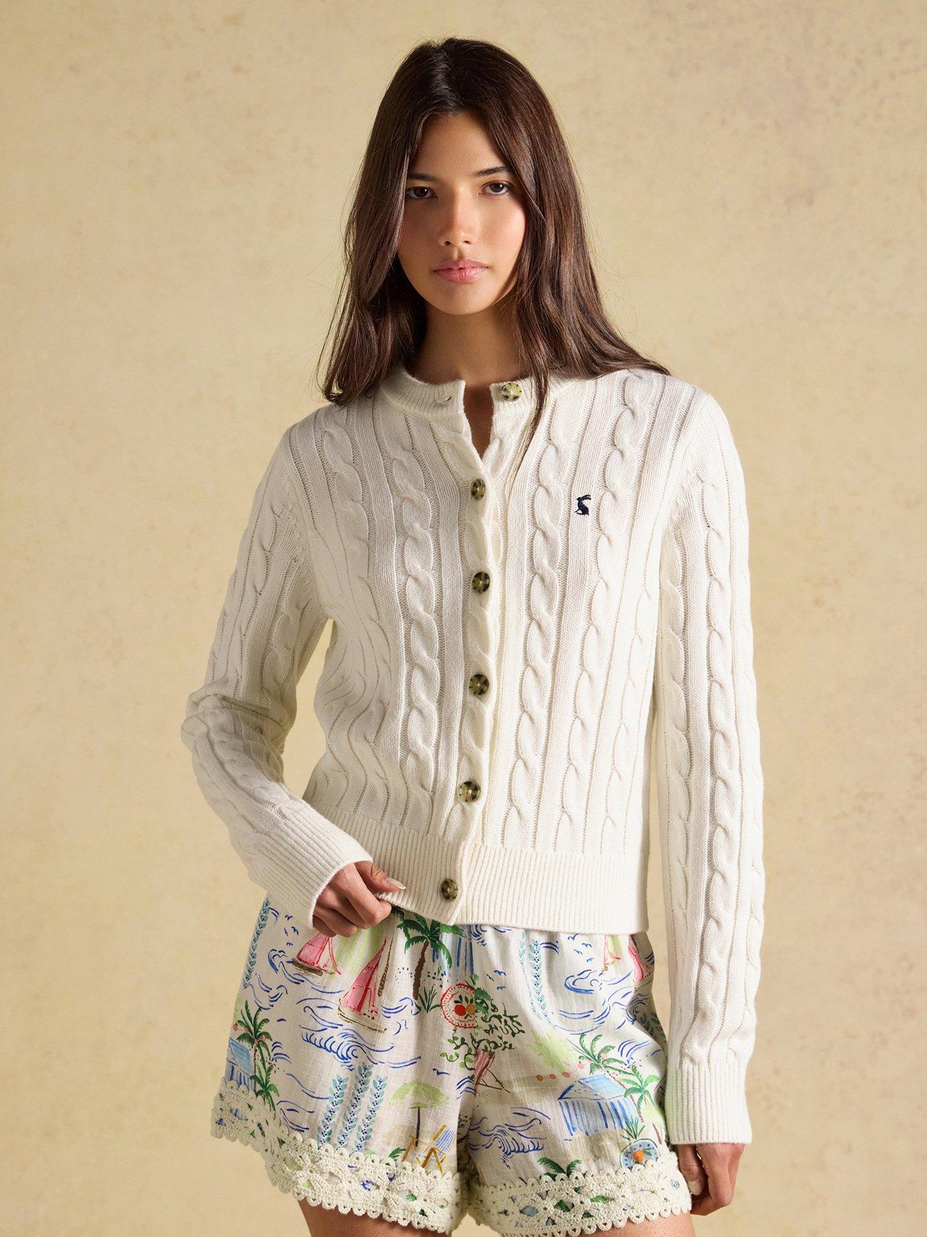 Joules Women's Cable Knit Button Through Cardigan - Cream