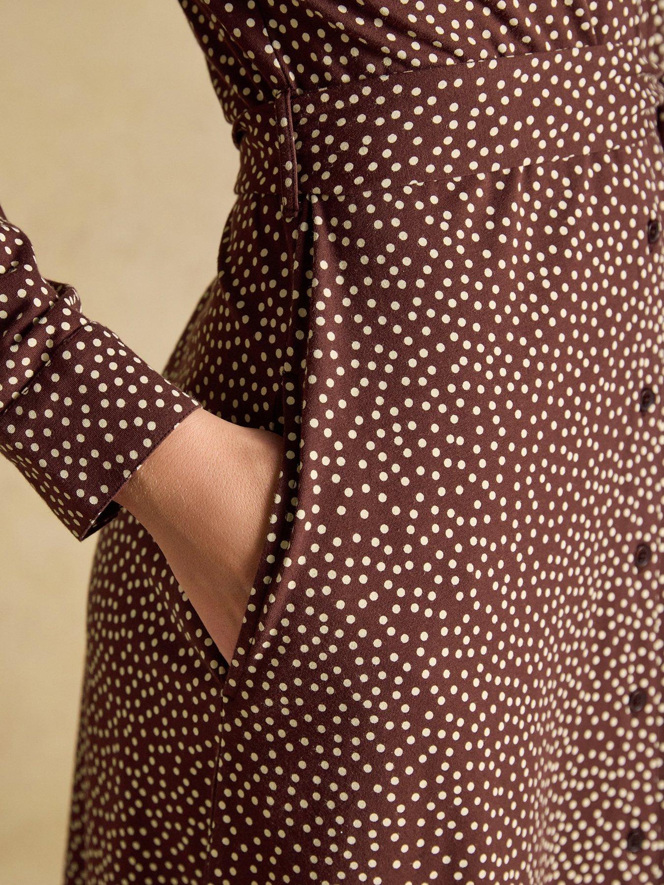 Image 6 of 6 of Joules Women's Theodora Belted Midi Shirt Dress with All-Over Print - Brown