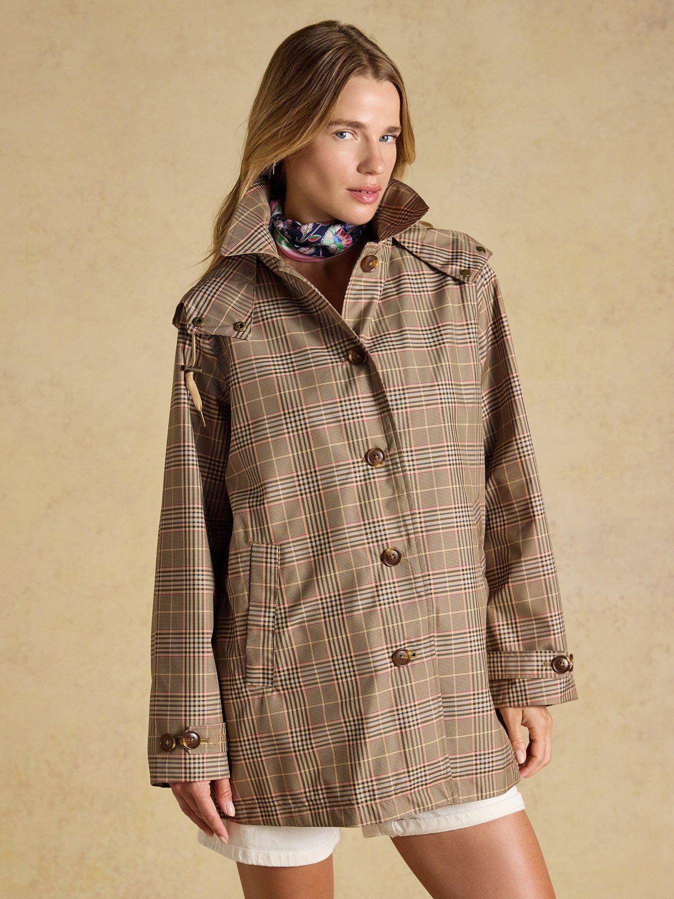 Joules Women's Rainmore Check Waterproof Button Through Raincoat - Brown
