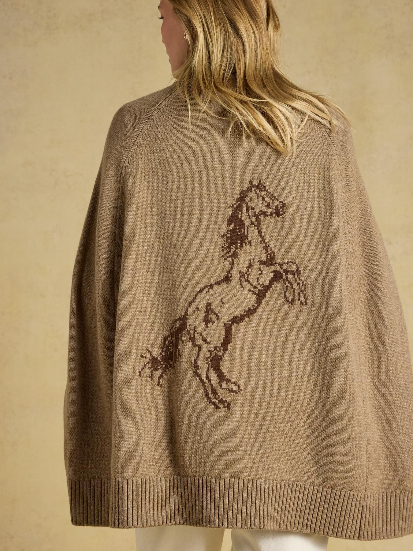 Image 2 of 6 of Joules Women's Knitted Cape Horse Intarsia - Tan