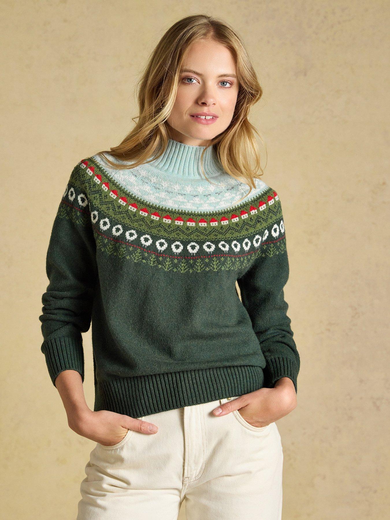 Joules Alba Fair Isle High Neck Cotton-Blend Jumper - Green