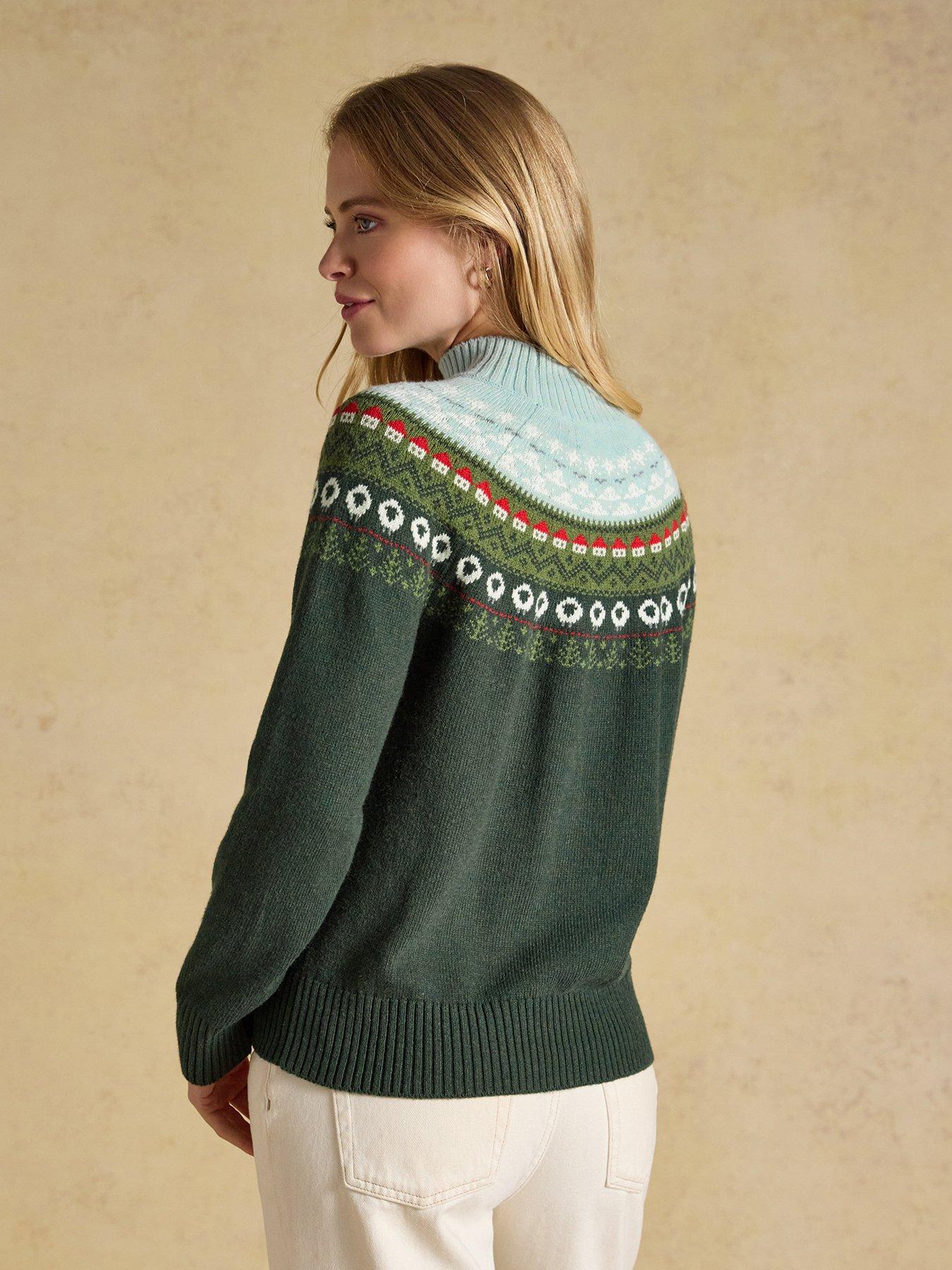 Image 2 of 7 of Joules Alba Fair Isle High Neck Cotton-Blend Jumper - Green