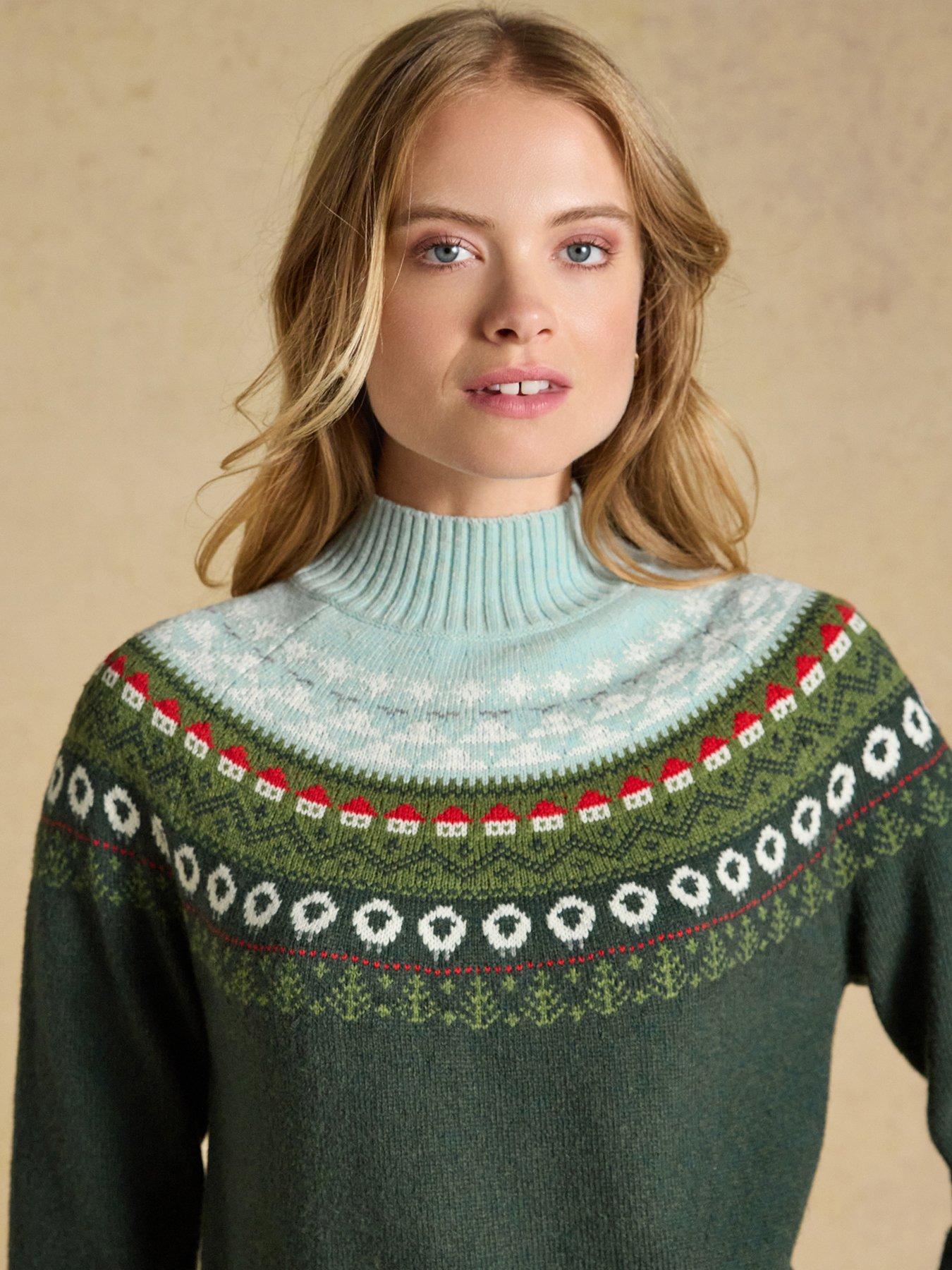 Image 5 of 7 of Joules Alba Fair Isle High Neck Cotton-Blend Jumper - Green