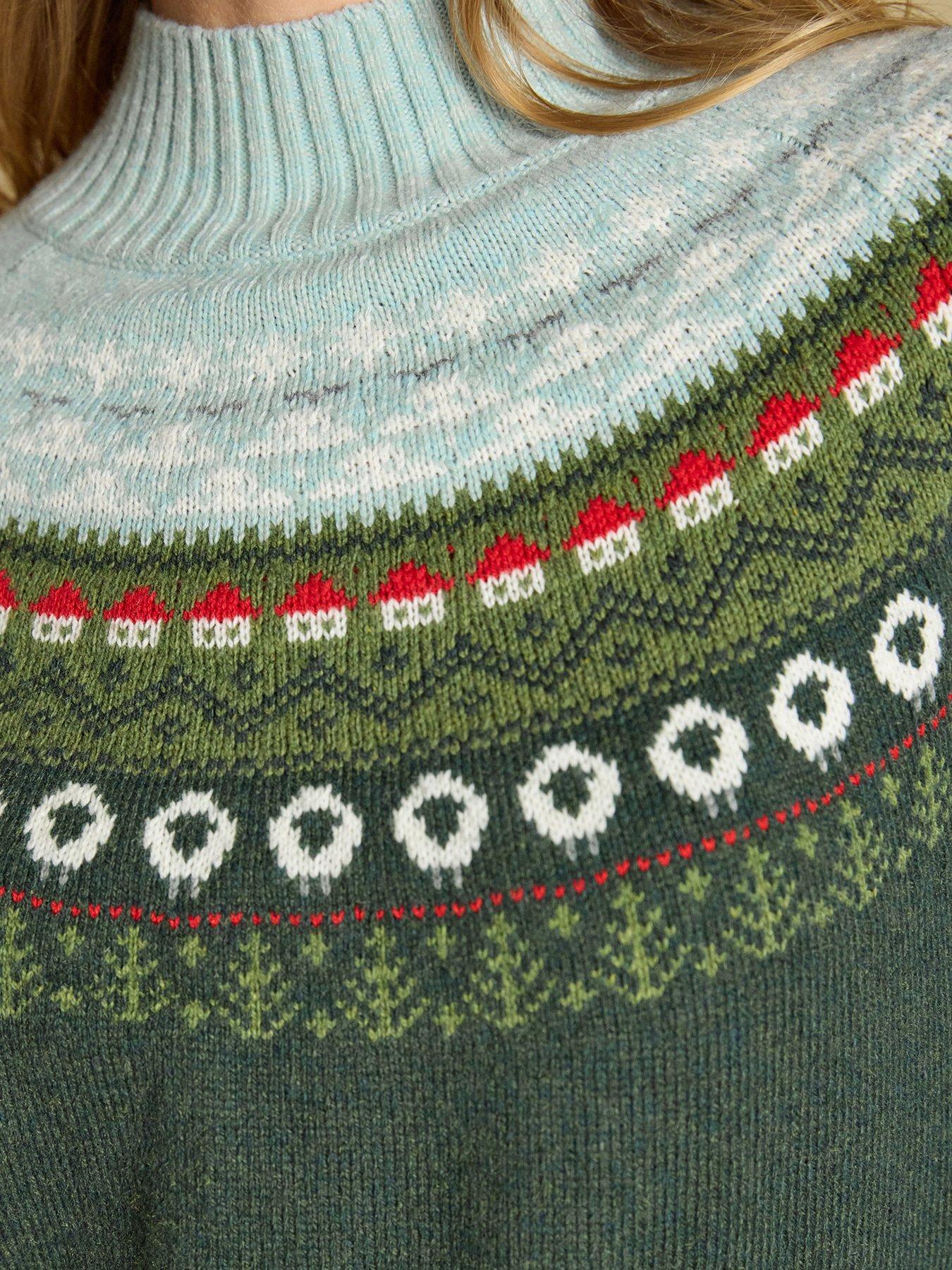 Image 6 of 7 of Joules Alba Fair Isle High Neck Cotton-Blend Jumper - Green