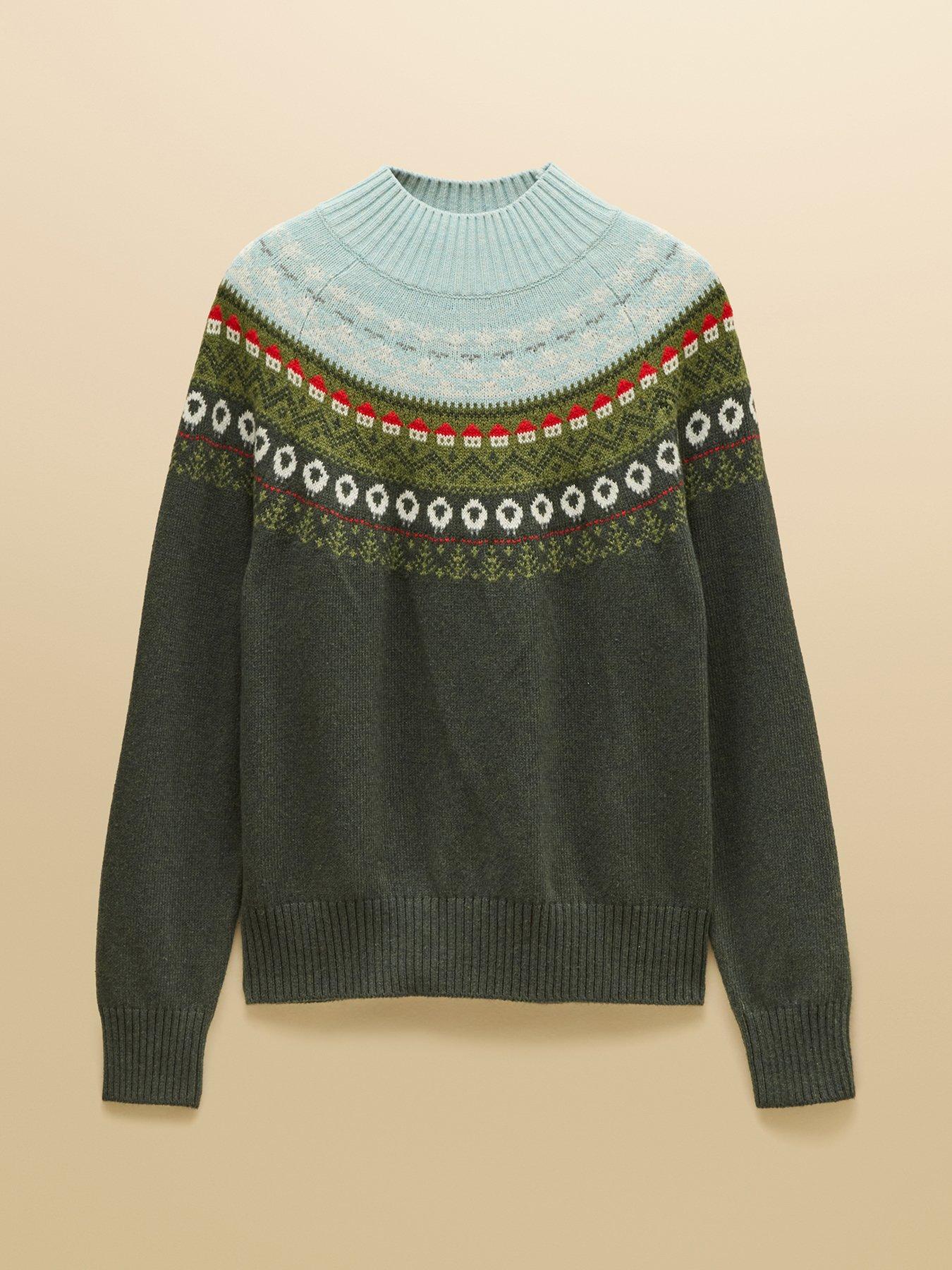 Image 7 of 7 of Joules Alba Fair Isle High Neck Cotton-Blend Jumper - Green