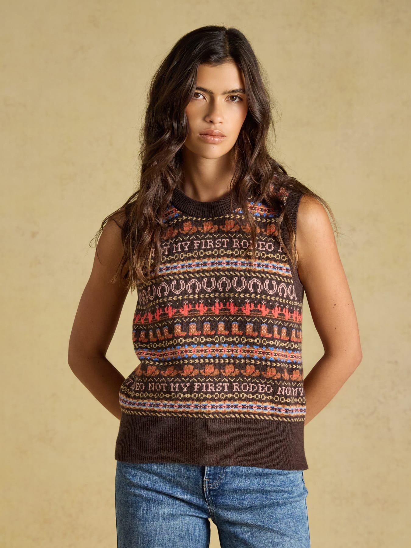 Image 1 of 7 of Joules Womens Rodeo Fairisle Sleeveless Knitted Tank - Brown