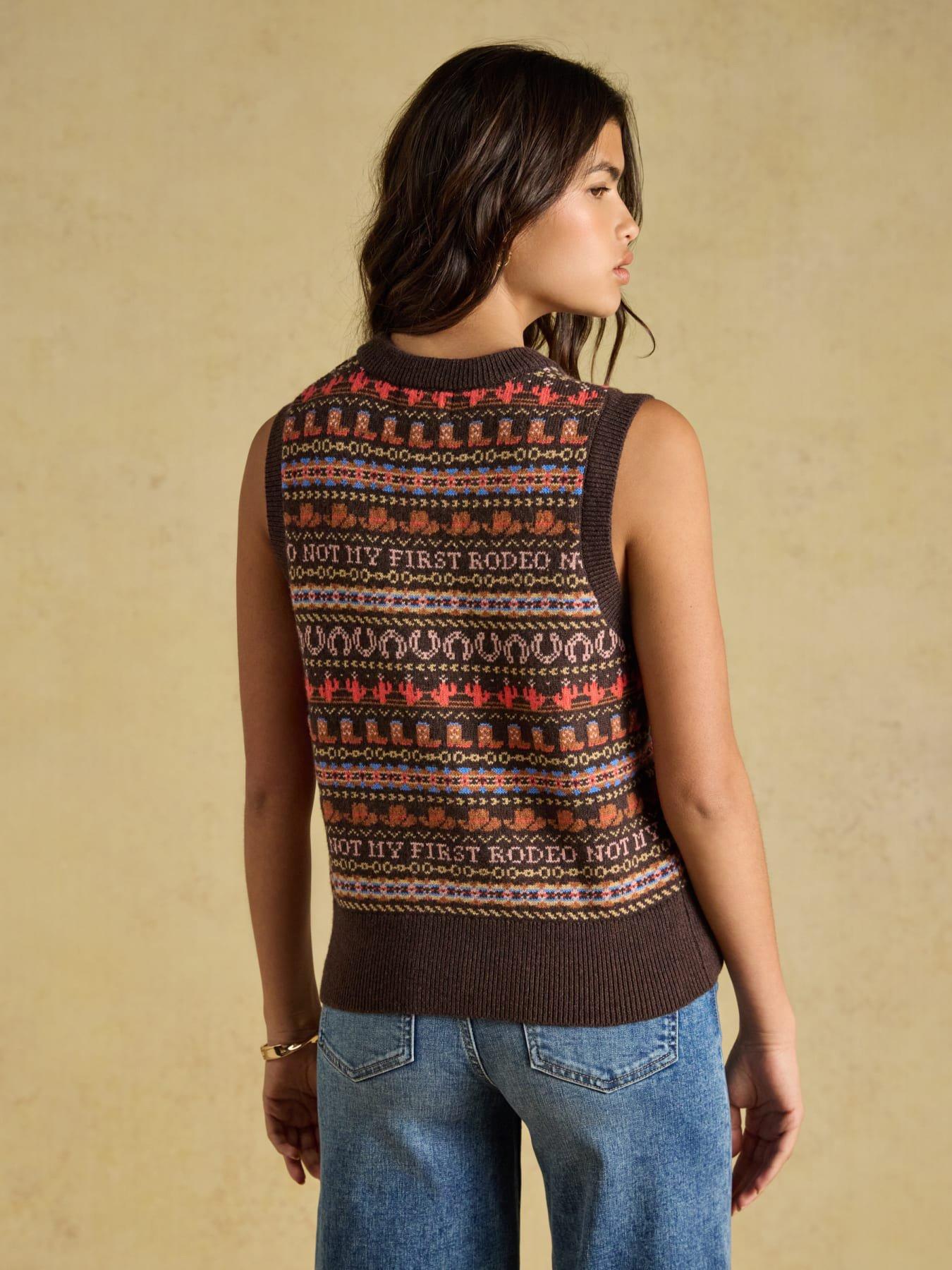 Image 2 of 7 of Joules Womens Rodeo Fairisle Sleeveless Knitted Tank - Brown