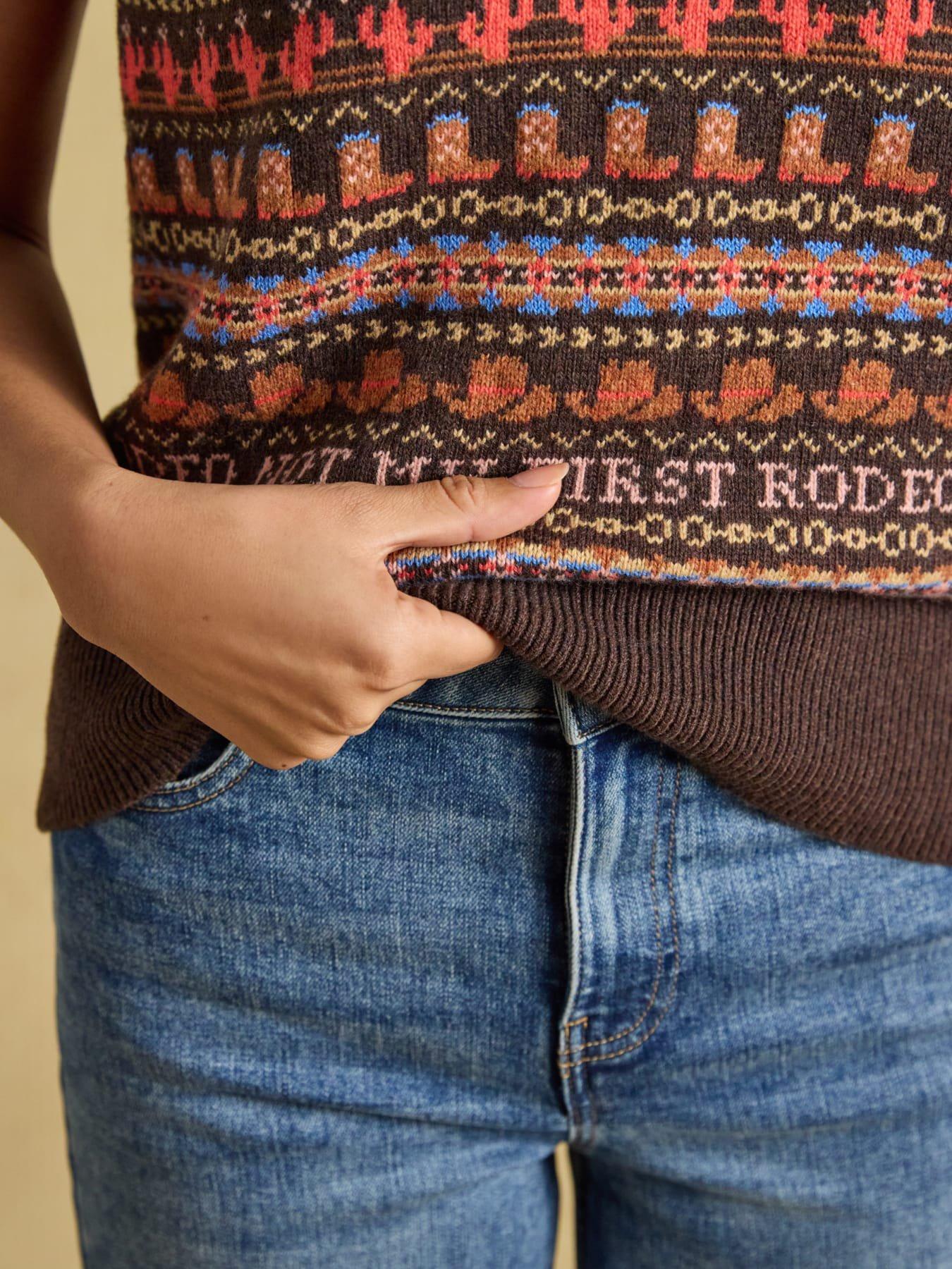 Image 5 of 7 of Joules Womens Rodeo Fairisle Sleeveless Knitted Tank - Brown