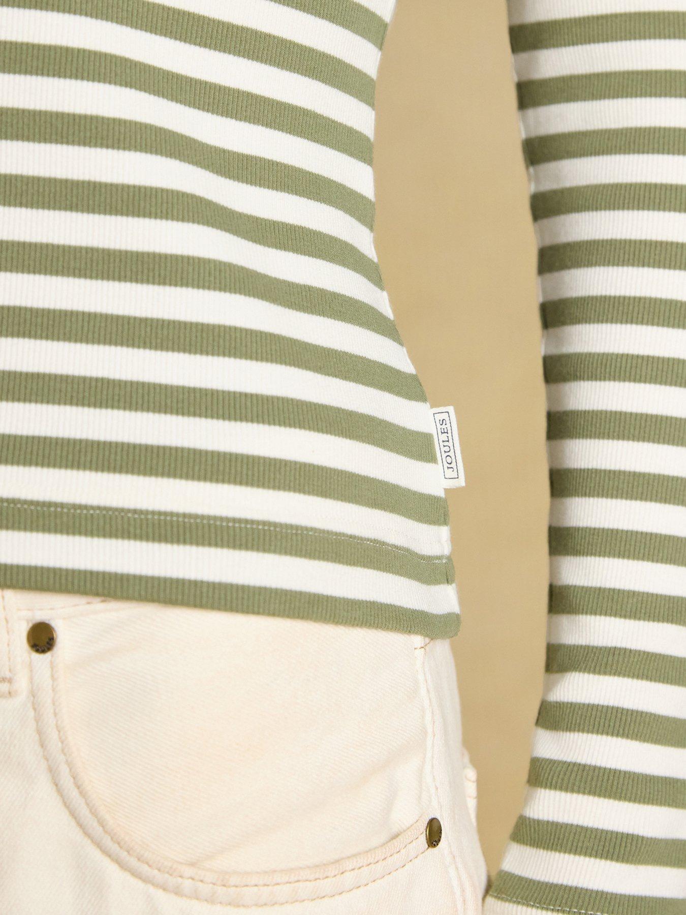 Image 4 of 6 of Joules Women's Sophie Striped Ribbed Cotton Blend Top - Khaki Green