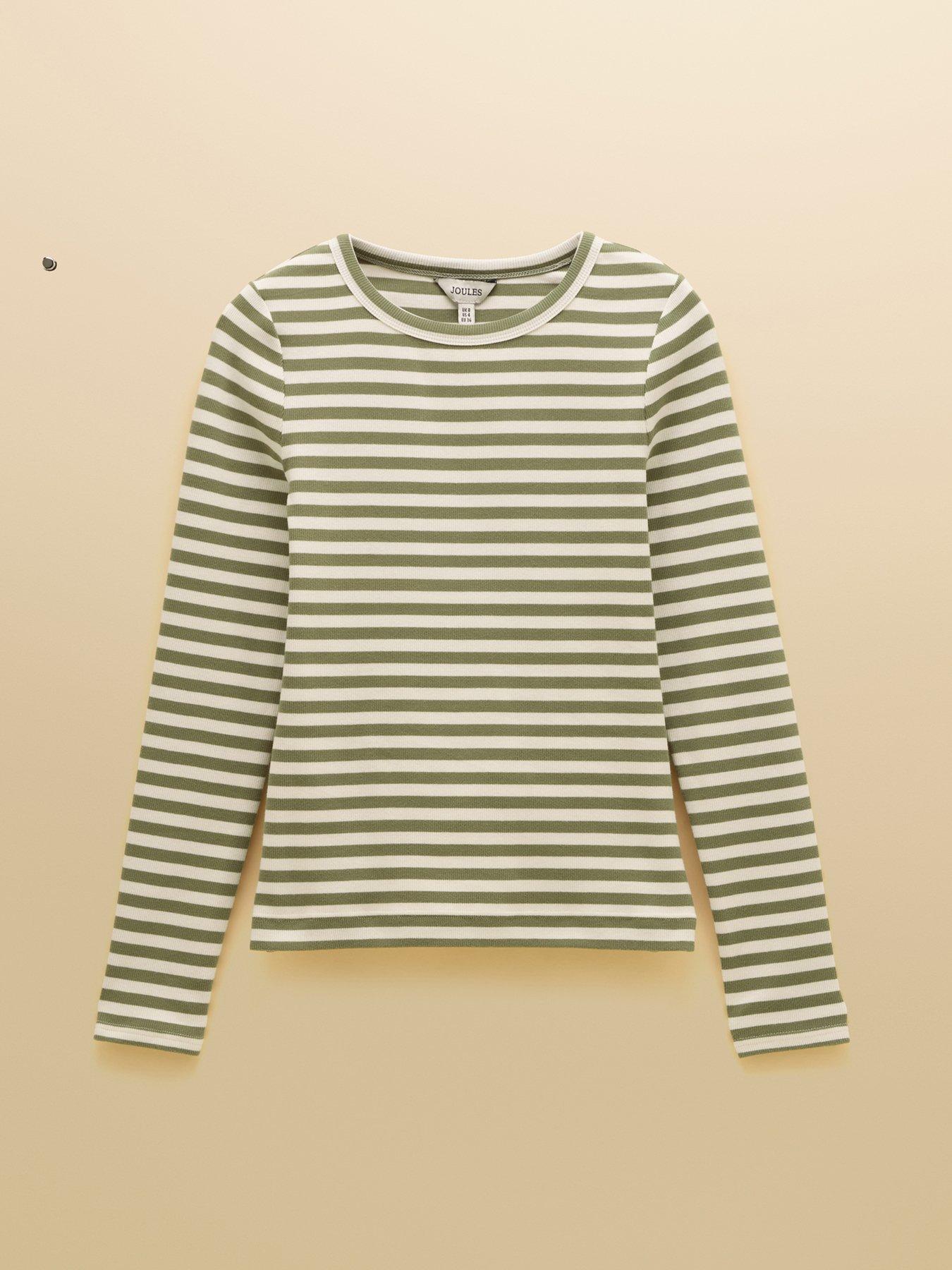 Image 6 of 6 of Joules Women's Sophie Striped Ribbed Cotton Blend Top - Khaki Green