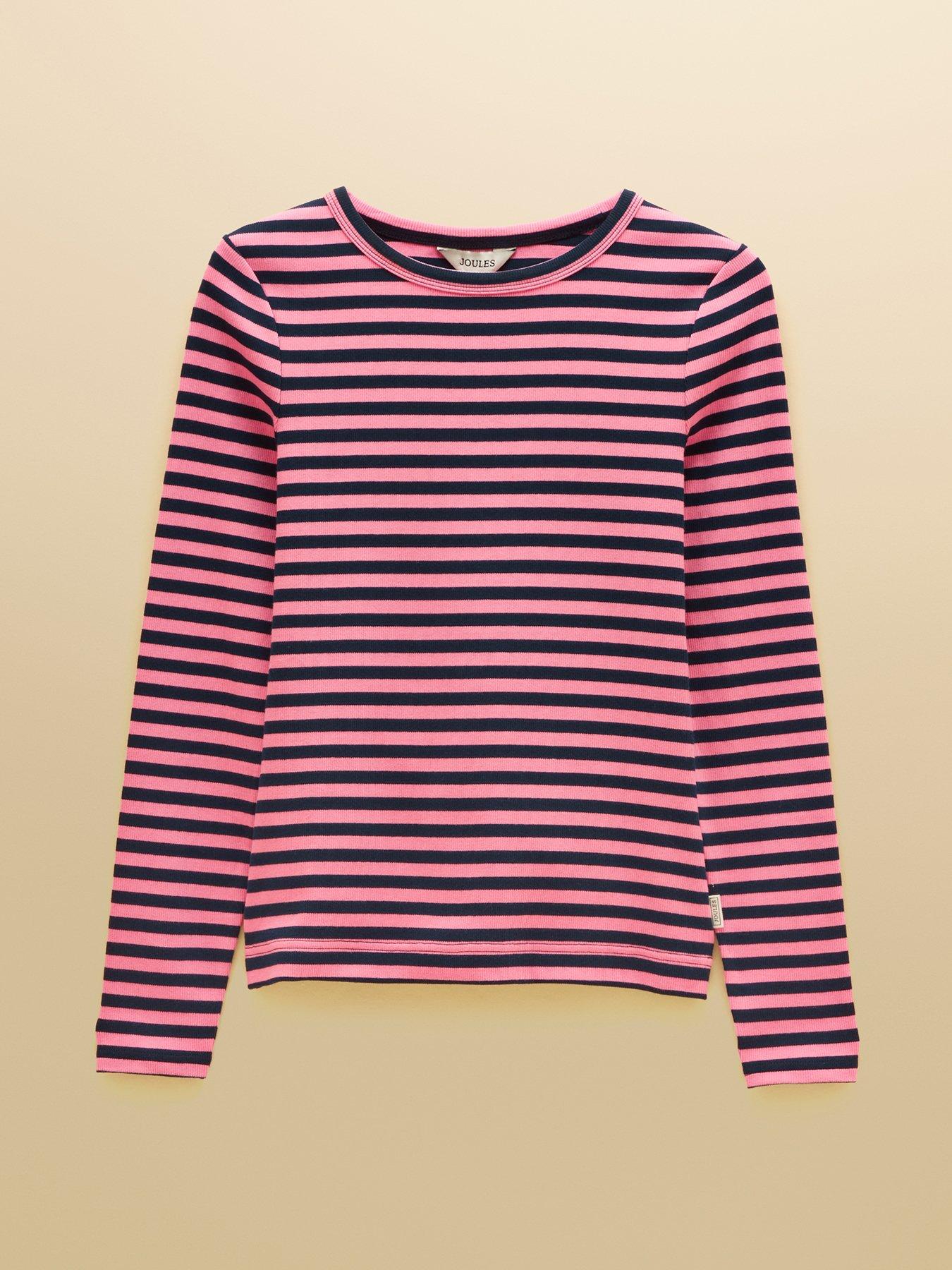 Image 6 of 6 of Joules Women's Sophie Striped Ribbed Cotton Blend Top with Crew Neck - Pink/Navy