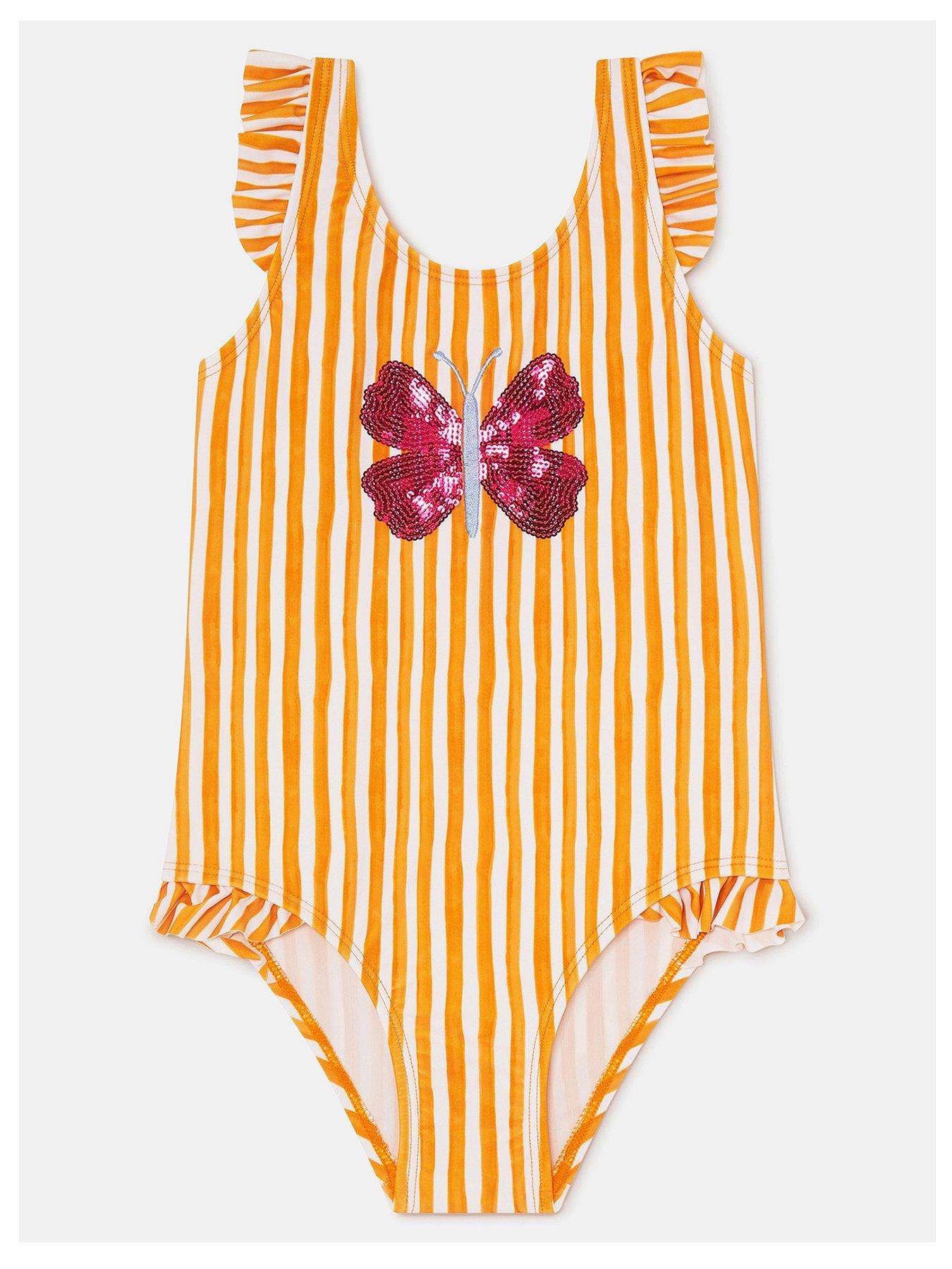 Accessorize Girls Stripe Butterfly Swimsuit - Yellow