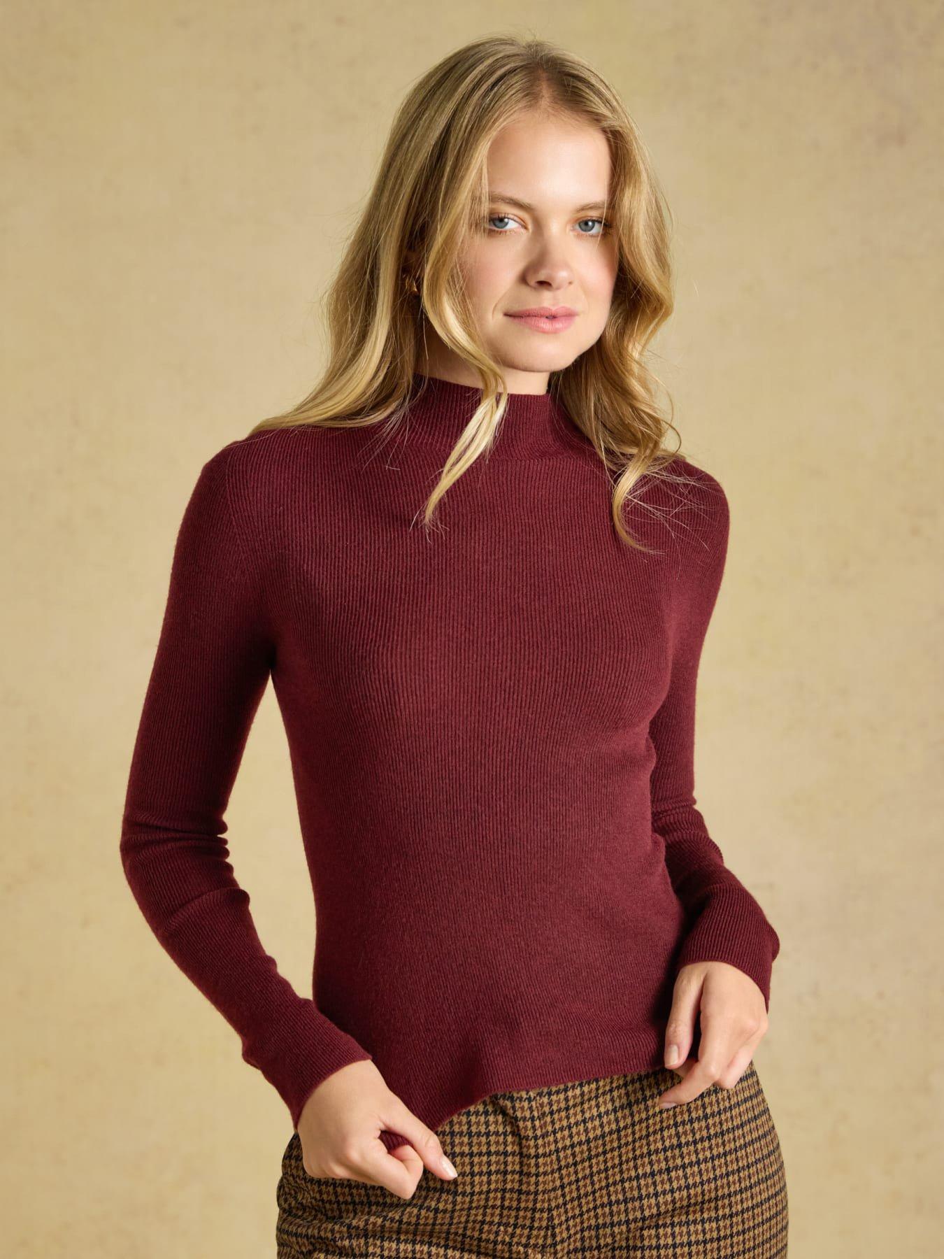 Image 1 of 6 of Joules Womens Seamless Ribbed High Neck Slim Fit Top - Red