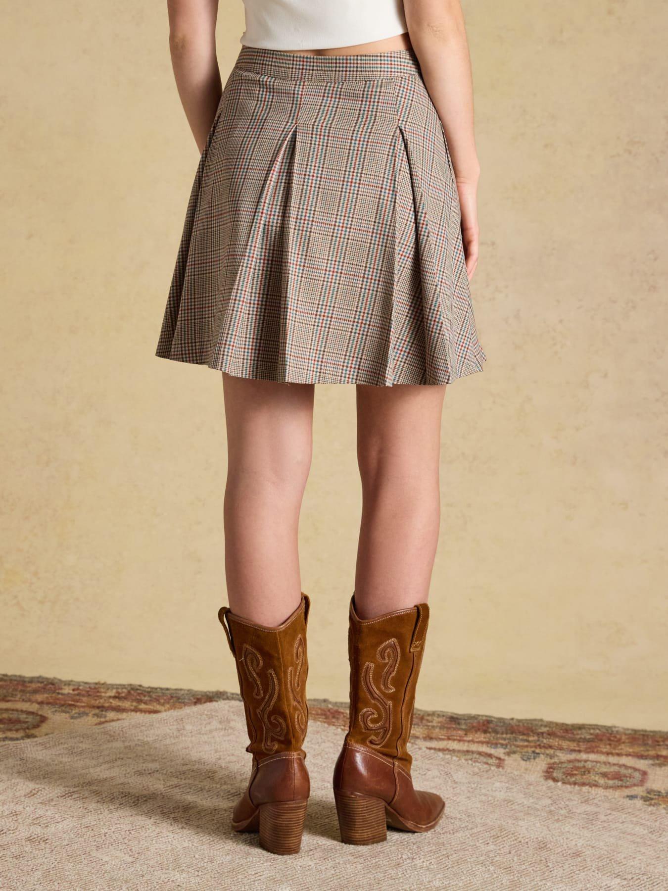 Image 2 of 6 of Joules Women's Pleated Tweed Check Mini Skirt - Brown