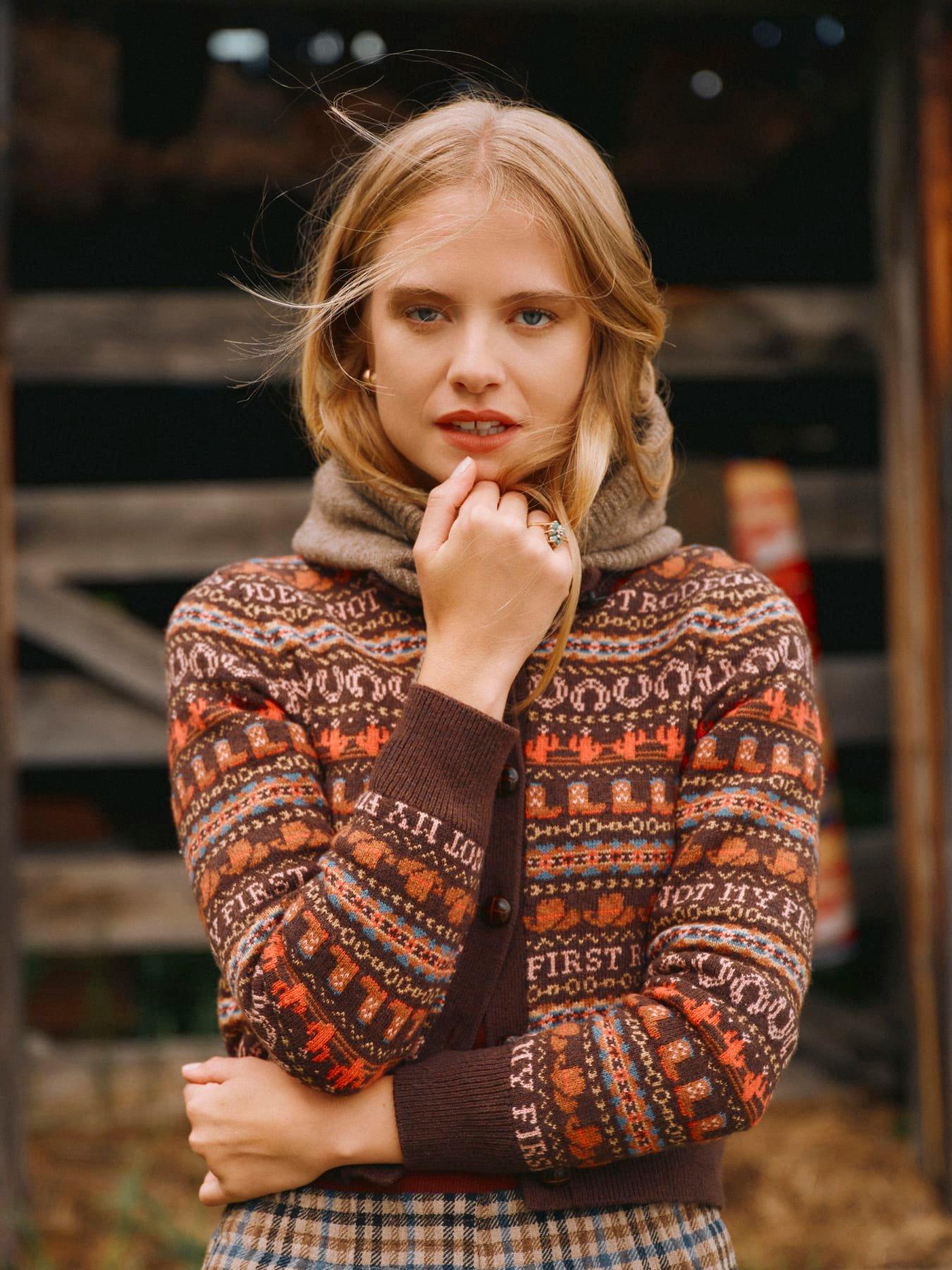 Image 6 of 6 of Joules Rodeo Cardigan - Chocolate Brown