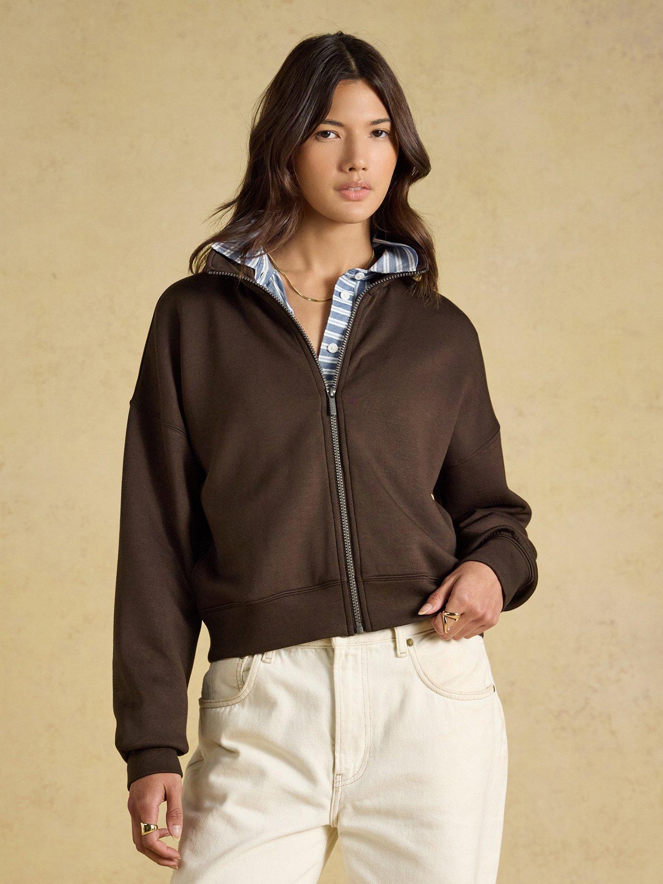 Image 1 of 7 of Joules Luxe Club Zip Through Layer - Chocolate Brown