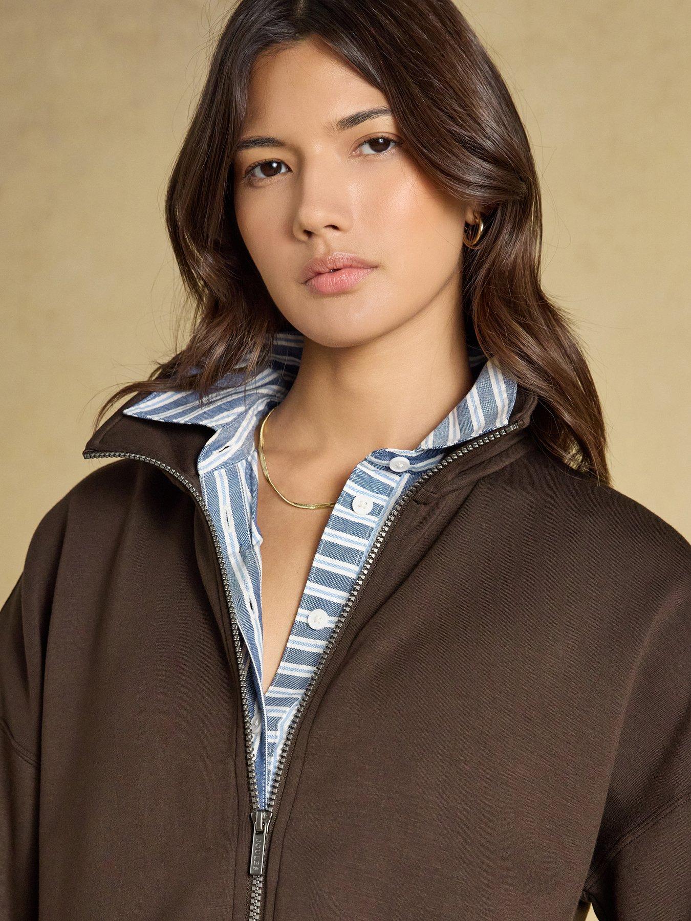 Image 4 of 7 of Joules Luxe Club Zip Through Layer - Chocolate Brown