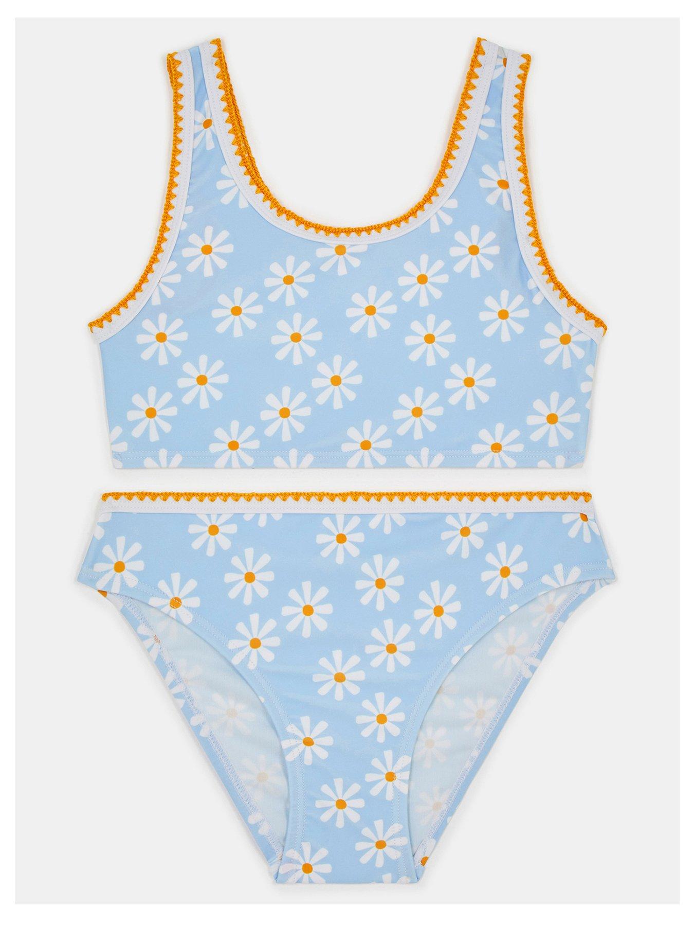 Image 1 of 3 of Accessorize Girls Daisy Print Tankini - Blue