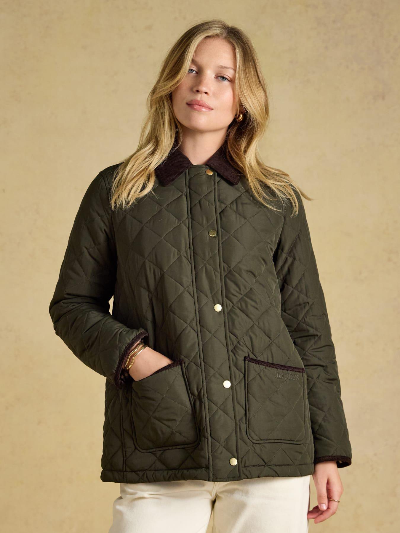 Image 1 of 7 of Joules Womens Highgrove Quilted Cord Collar Jacket - Green