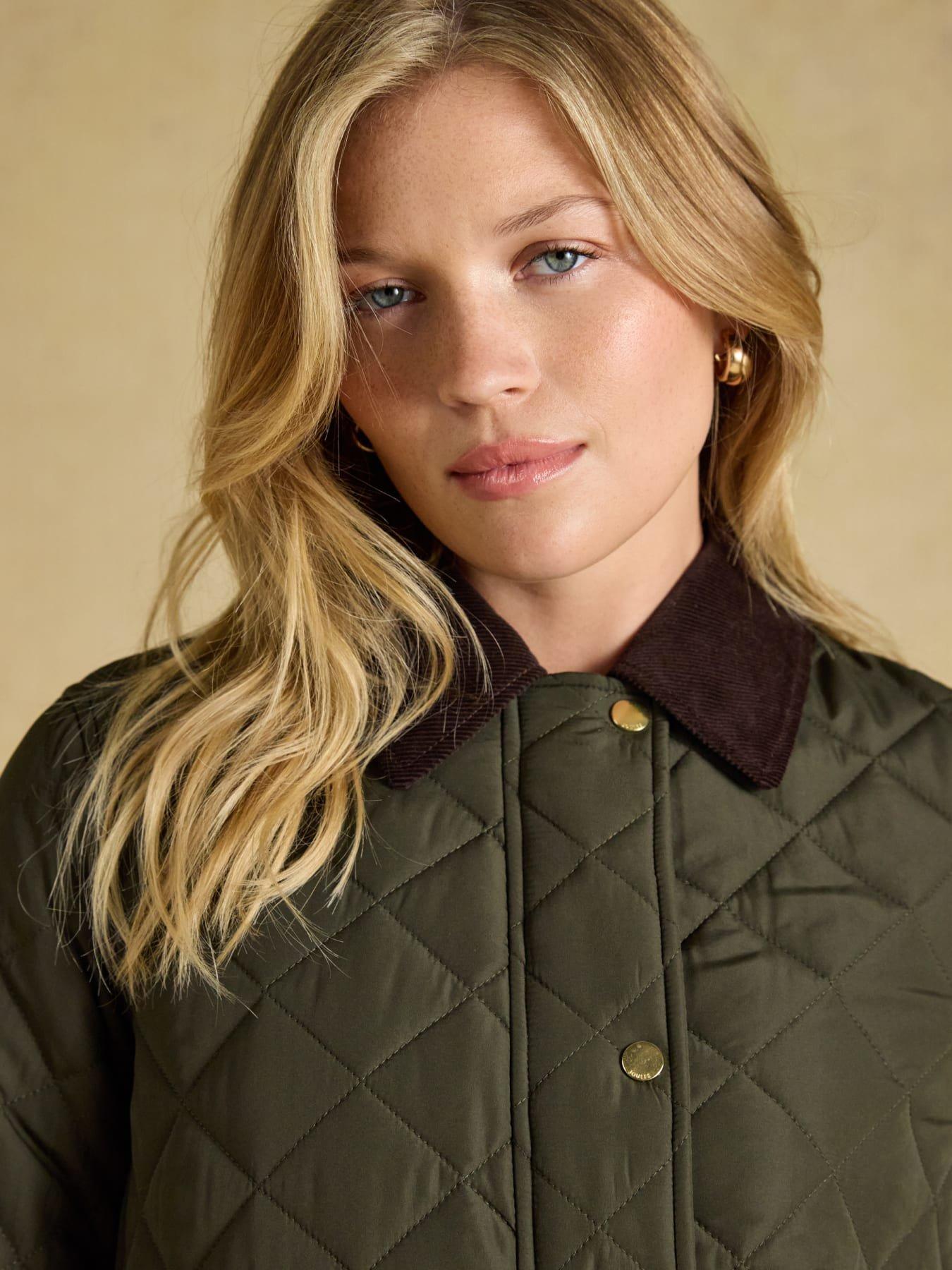 Image 7 of 7 of Joules Womens Highgrove Quilted Cord Collar Jacket - Green