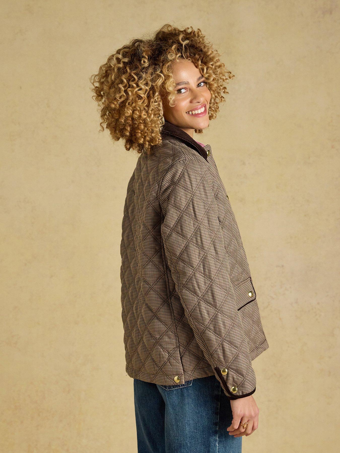 Image 2 of 7 of Joules Women's Harrogate Diamond Quilted Jacket with Cord Trim - Brown