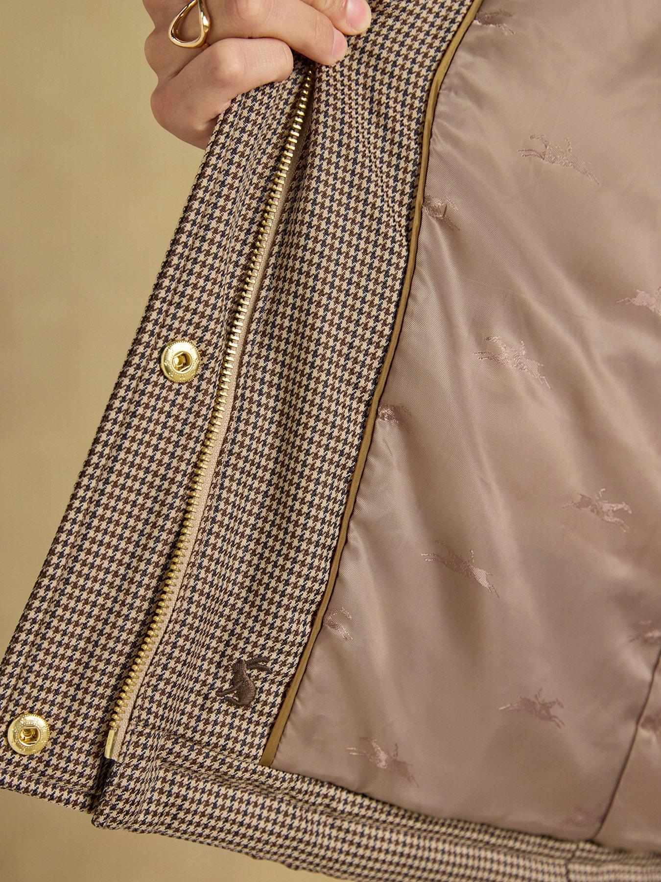 Image 5 of 7 of Joules Women's Harrogate Diamond Quilted Jacket with Cord Trim - Brown