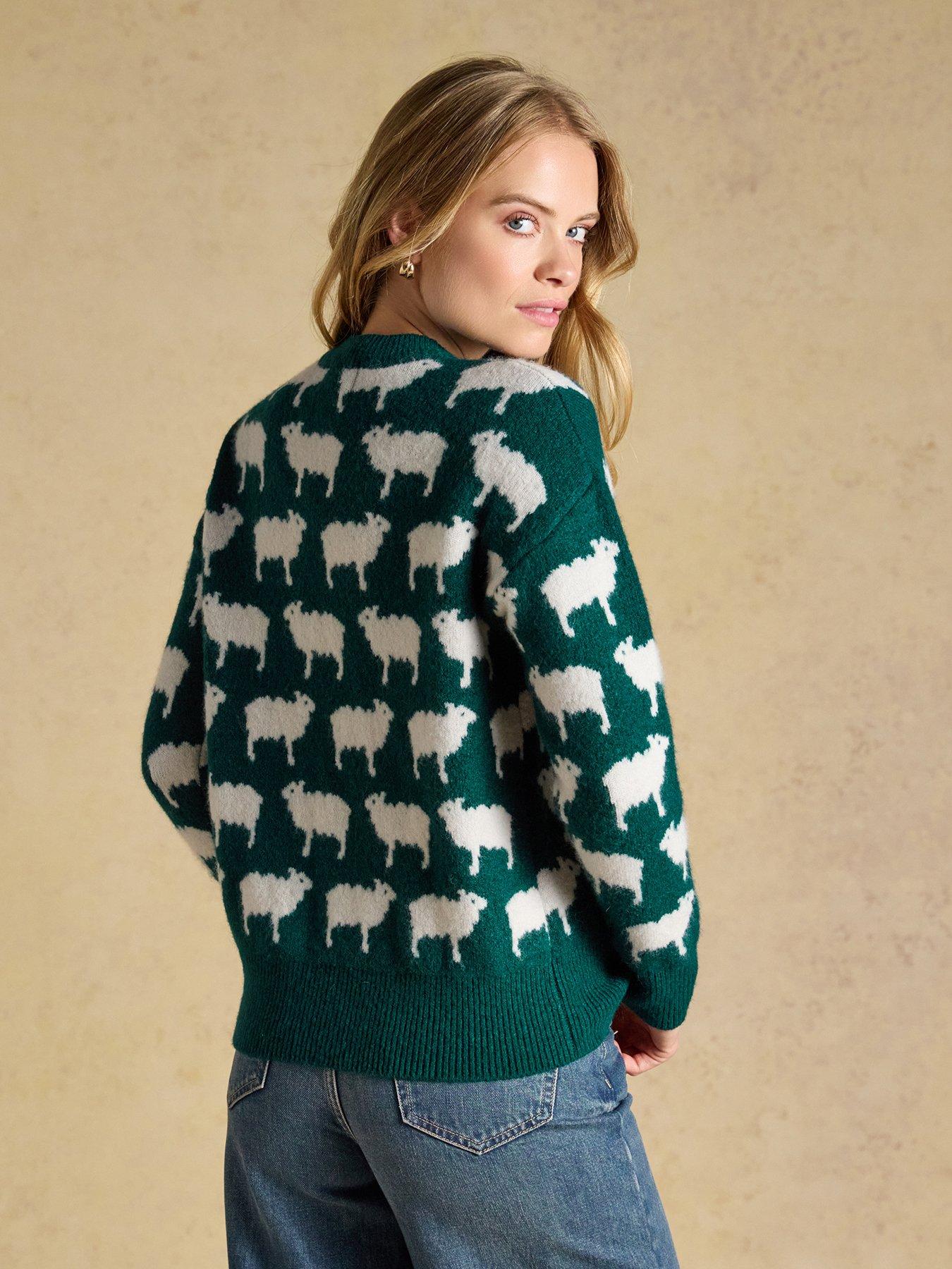 Image 2 of 7 of Joules Women's Novelty Sheep Slogan Knitted Jumper - Green
