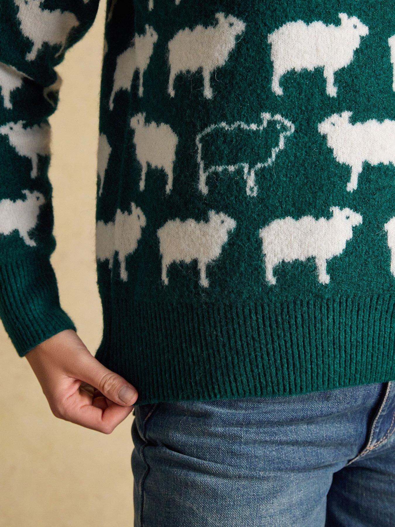 Image 5 of 7 of Joules Women's Novelty Sheep Slogan Knitted Jumper - Green