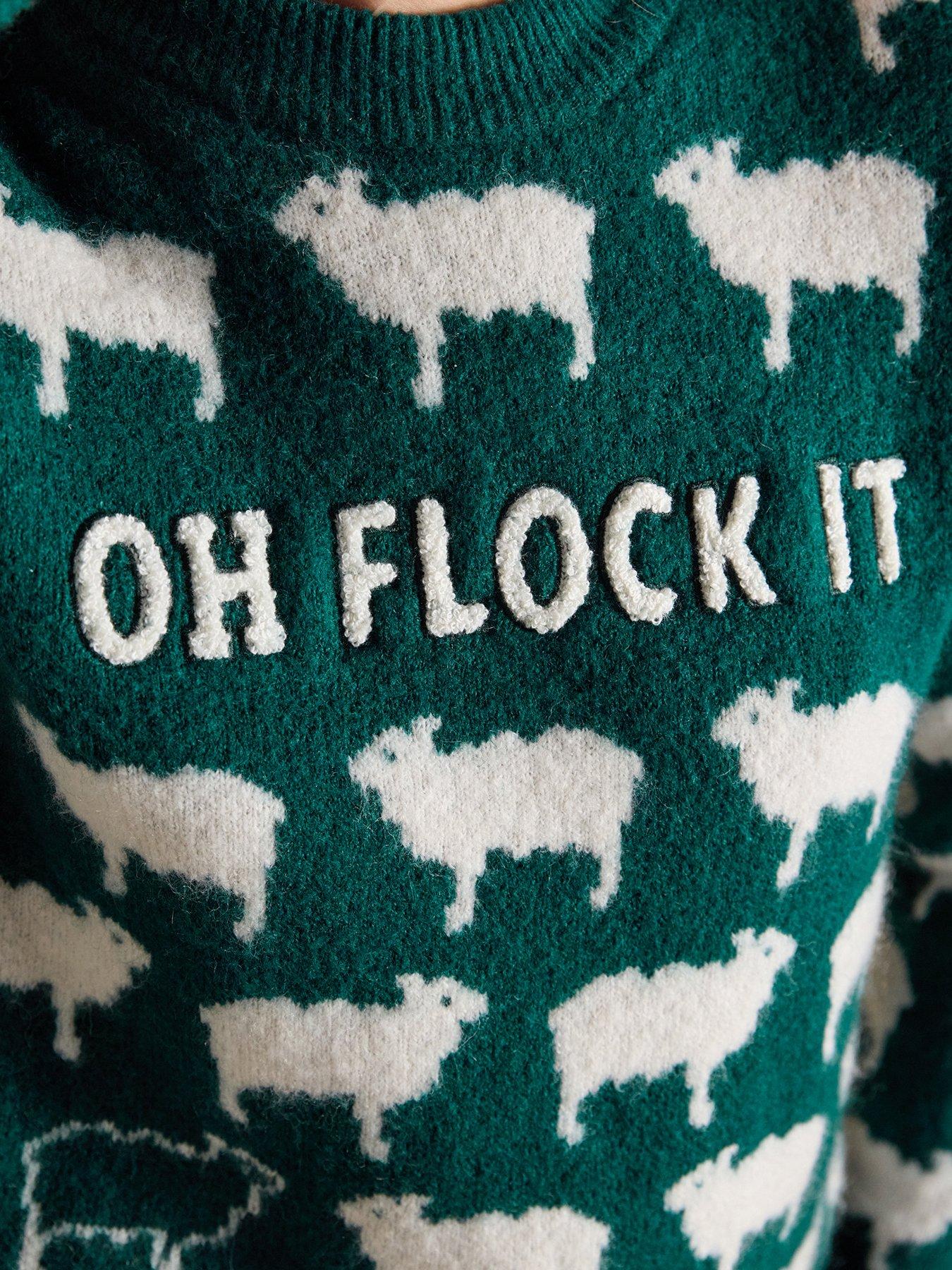 Image 6 of 7 of Joules Women's Novelty Sheep Slogan Knitted Jumper - Green