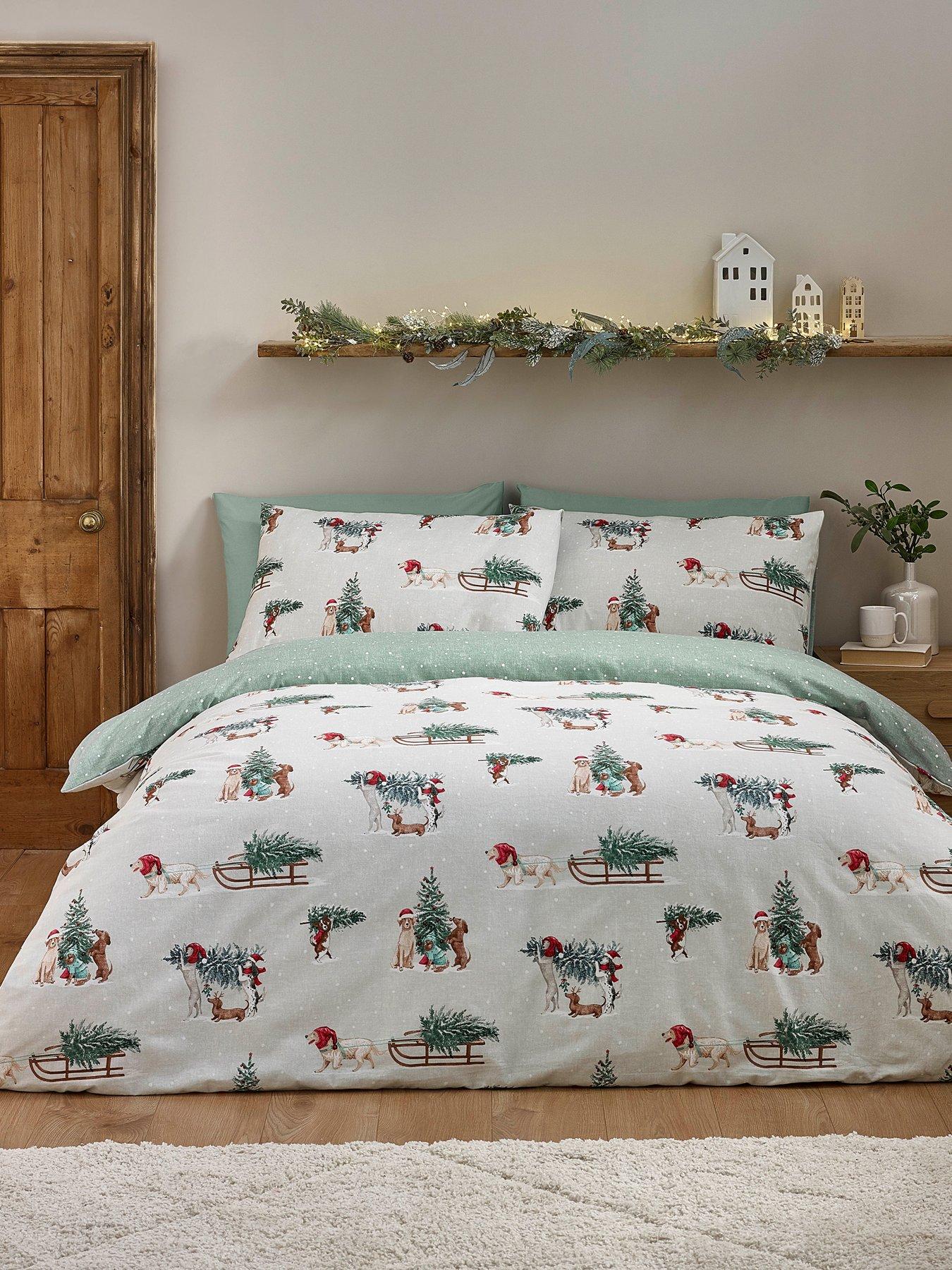 Catherine Lansfield Brushed 100% Cotton Christmas Dogs Duvet Cover Set