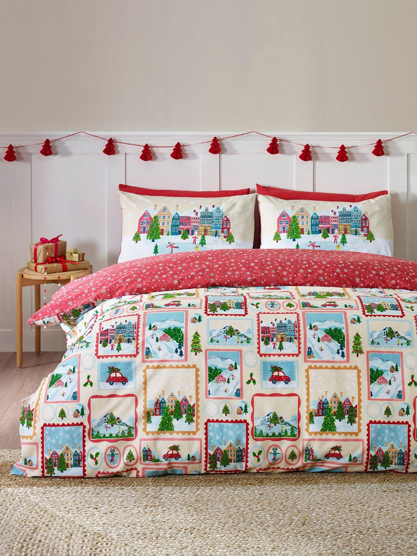 Image 1 of 4 of Catherine Lansfield Christmas Town Stamps Duvet Cover Set