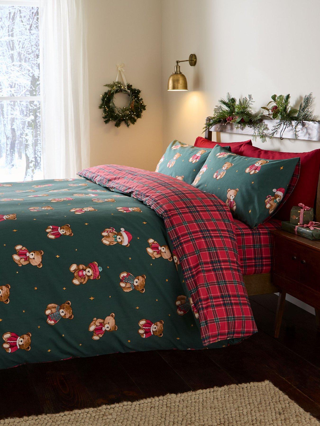 Catherine Lansfield Christmas Tartan Teddy Bear Duvet Cover Set