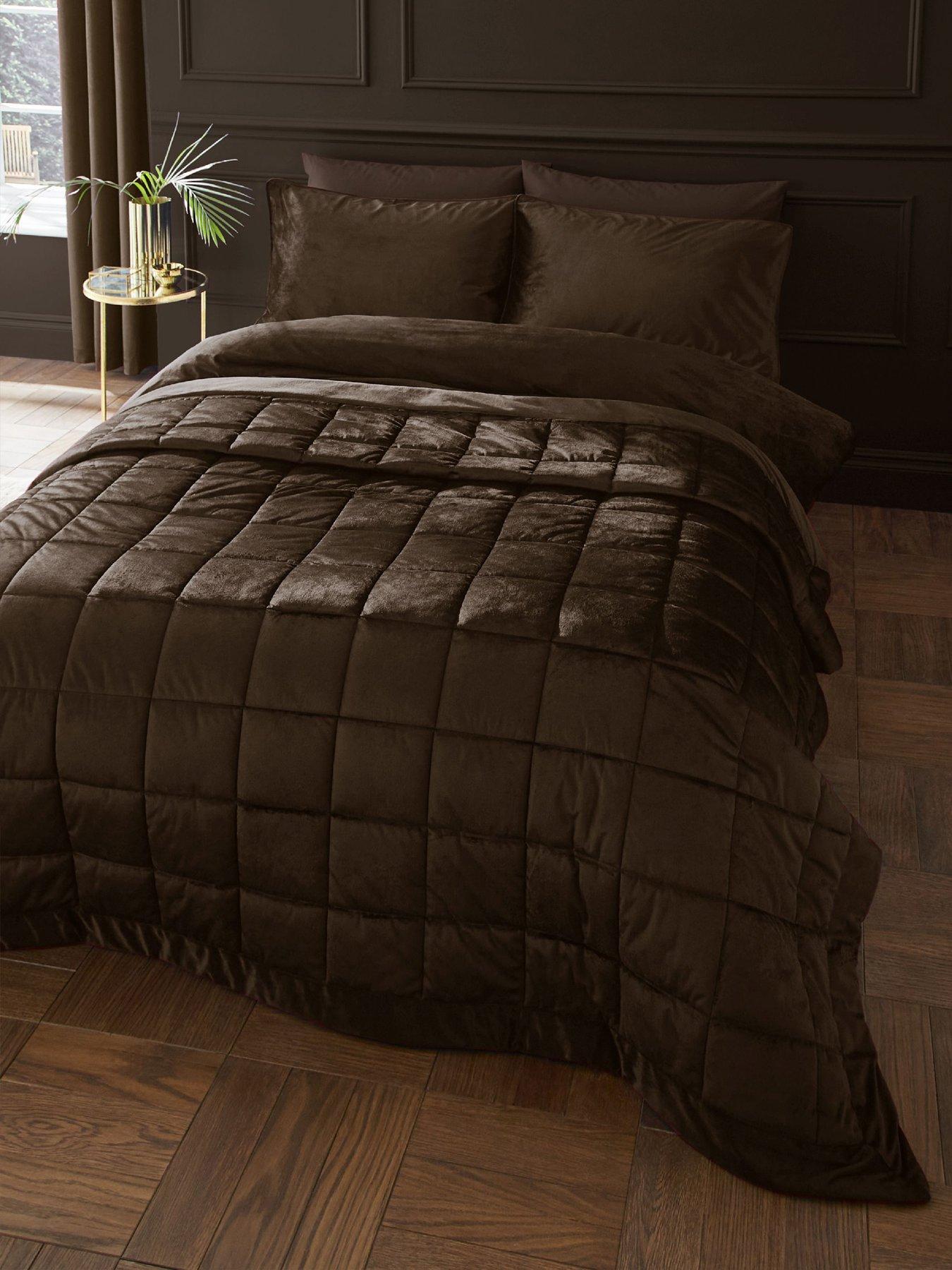 Catherine Lansfield Kingsley Matt Velvet Chocolate Brown Bedspread 220X220cm