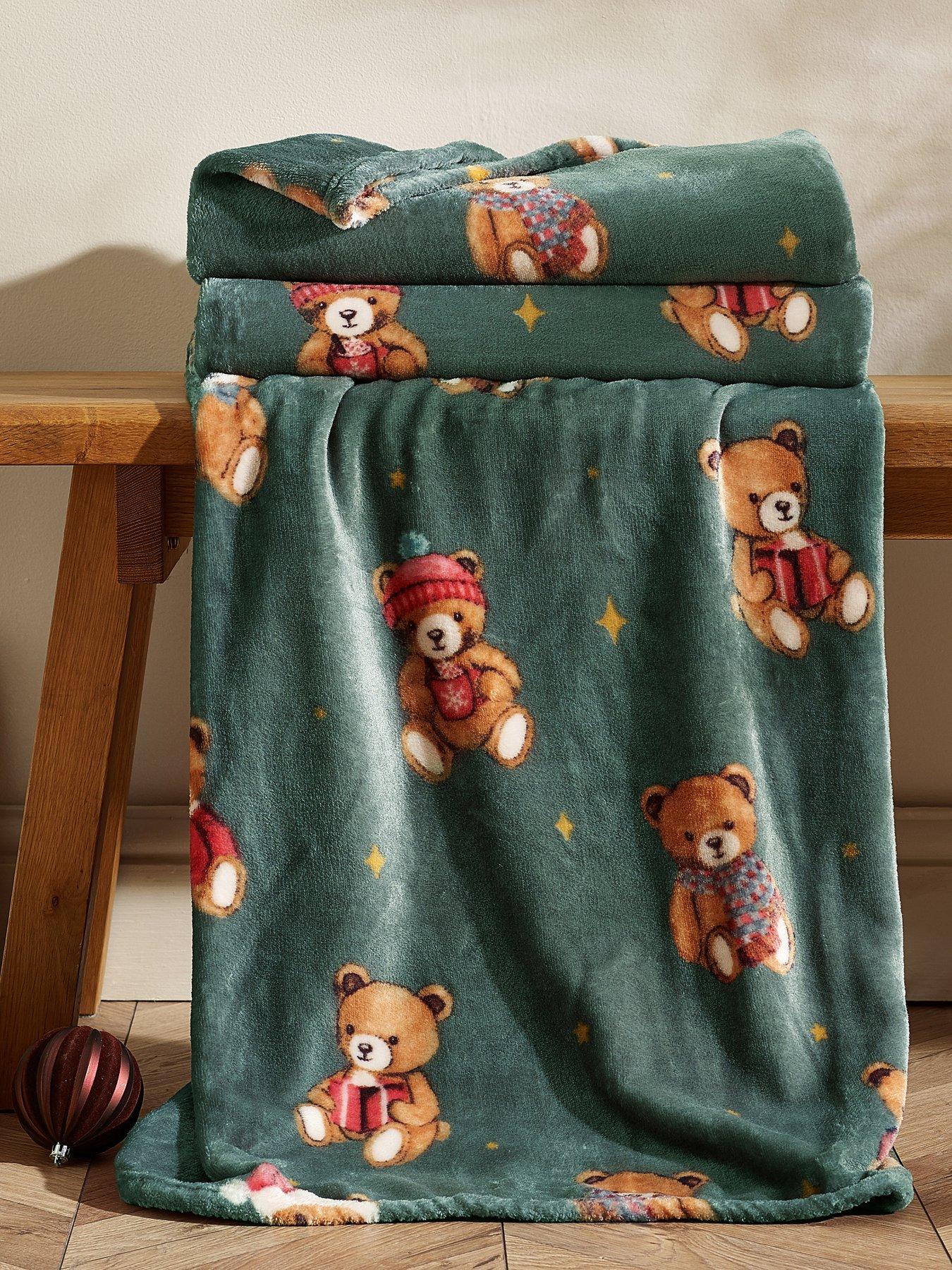 Catherine Lansfield Christmas Tartan Teddy Bear Soft Fleece Throw