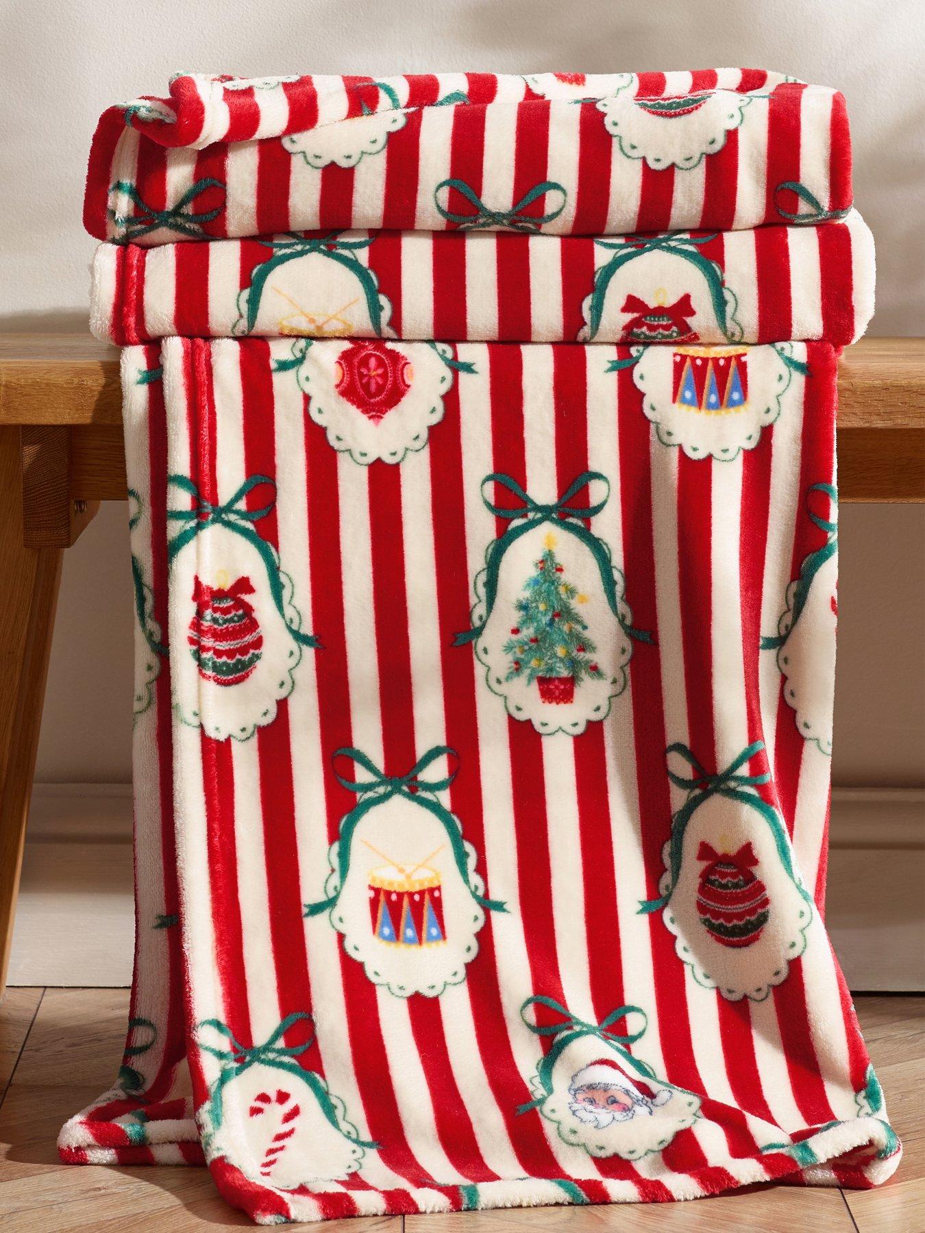Image 1 of 3 of Catherine Lansfield Christmas Vintage Stripe Soft Fleece Throw